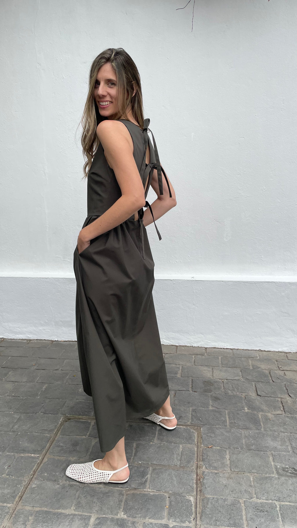 Vestido Clair Algodon Verde Musgo