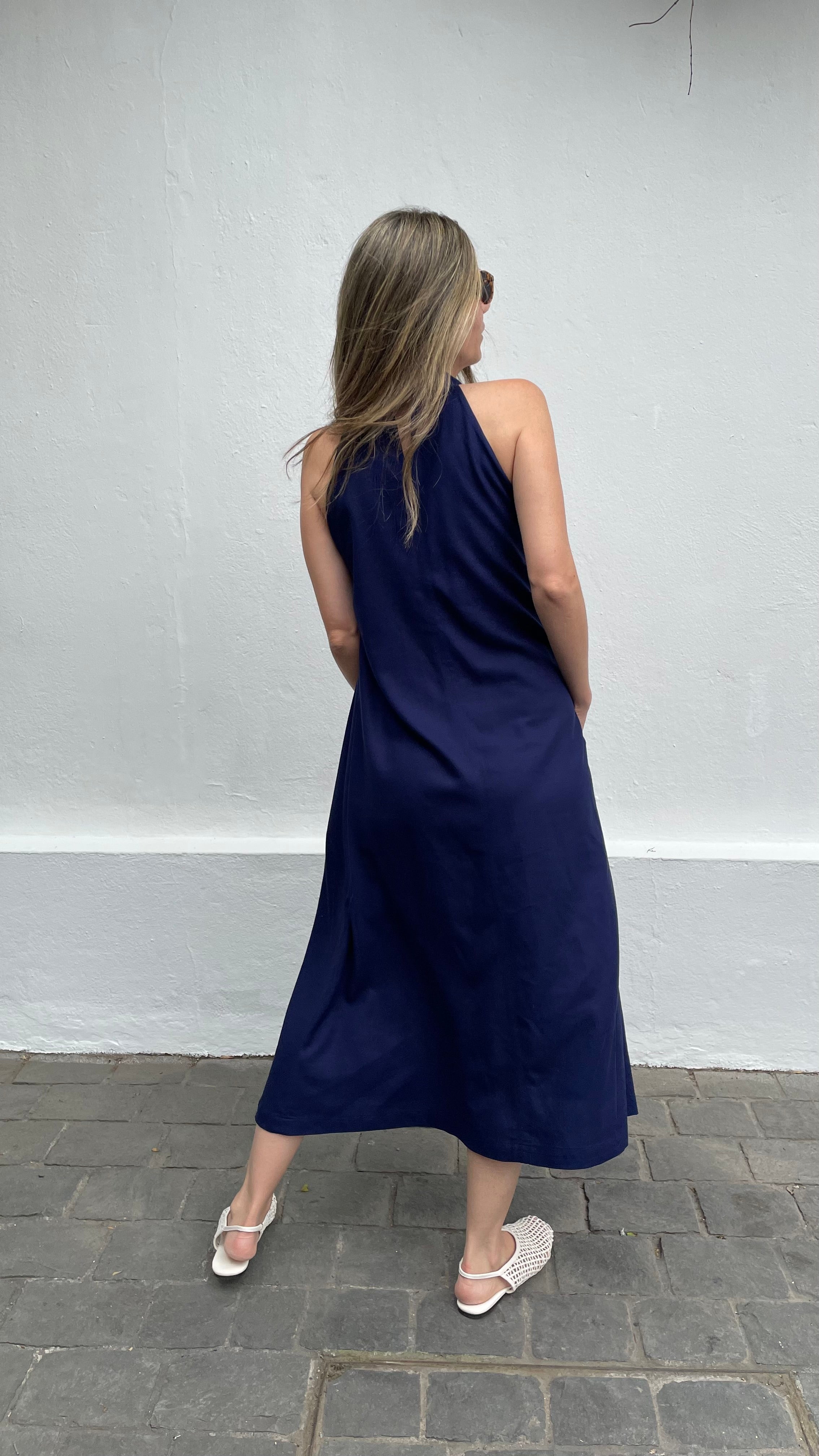 Vestido Drapeado Vie Lino Azul
