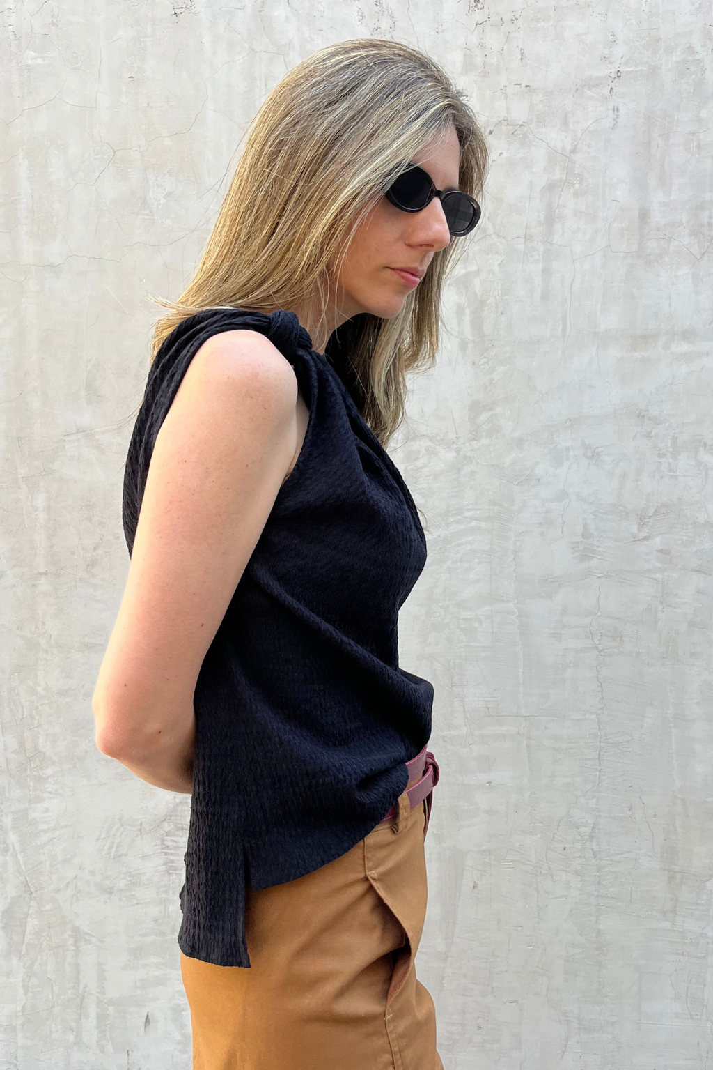 Top Perle Algodón Negro