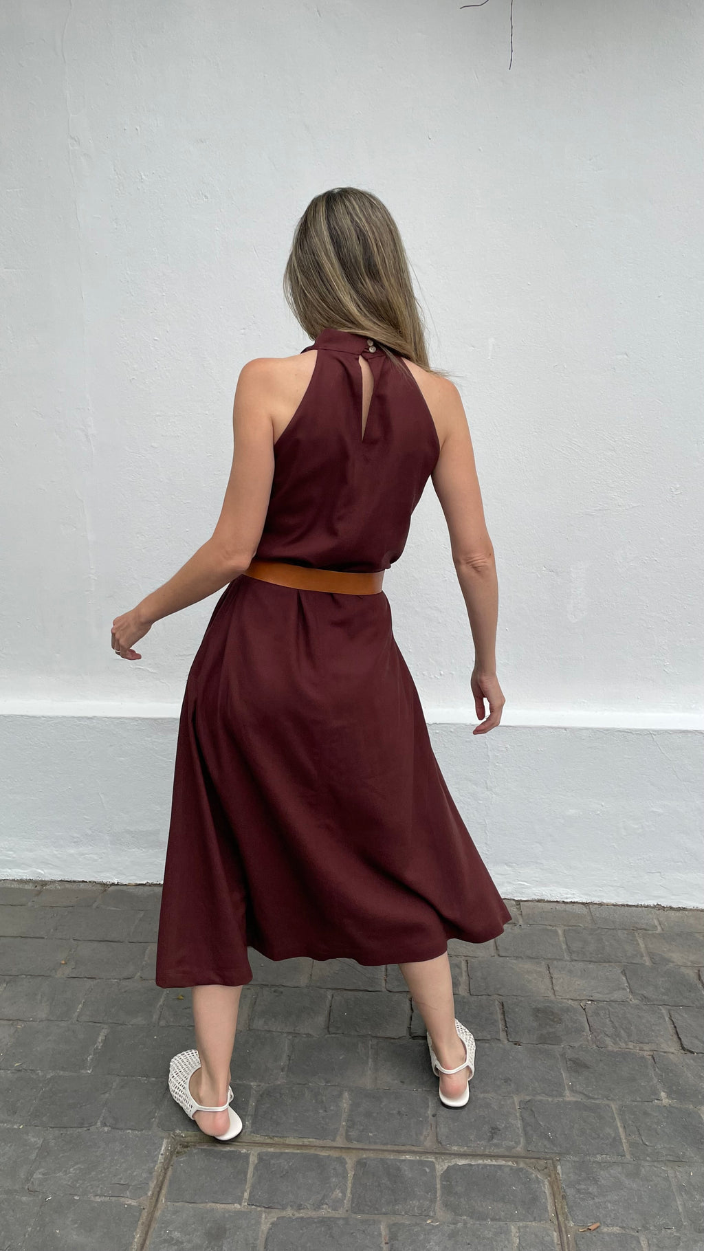 Vestido Drapeado Vie Lino Carmenere