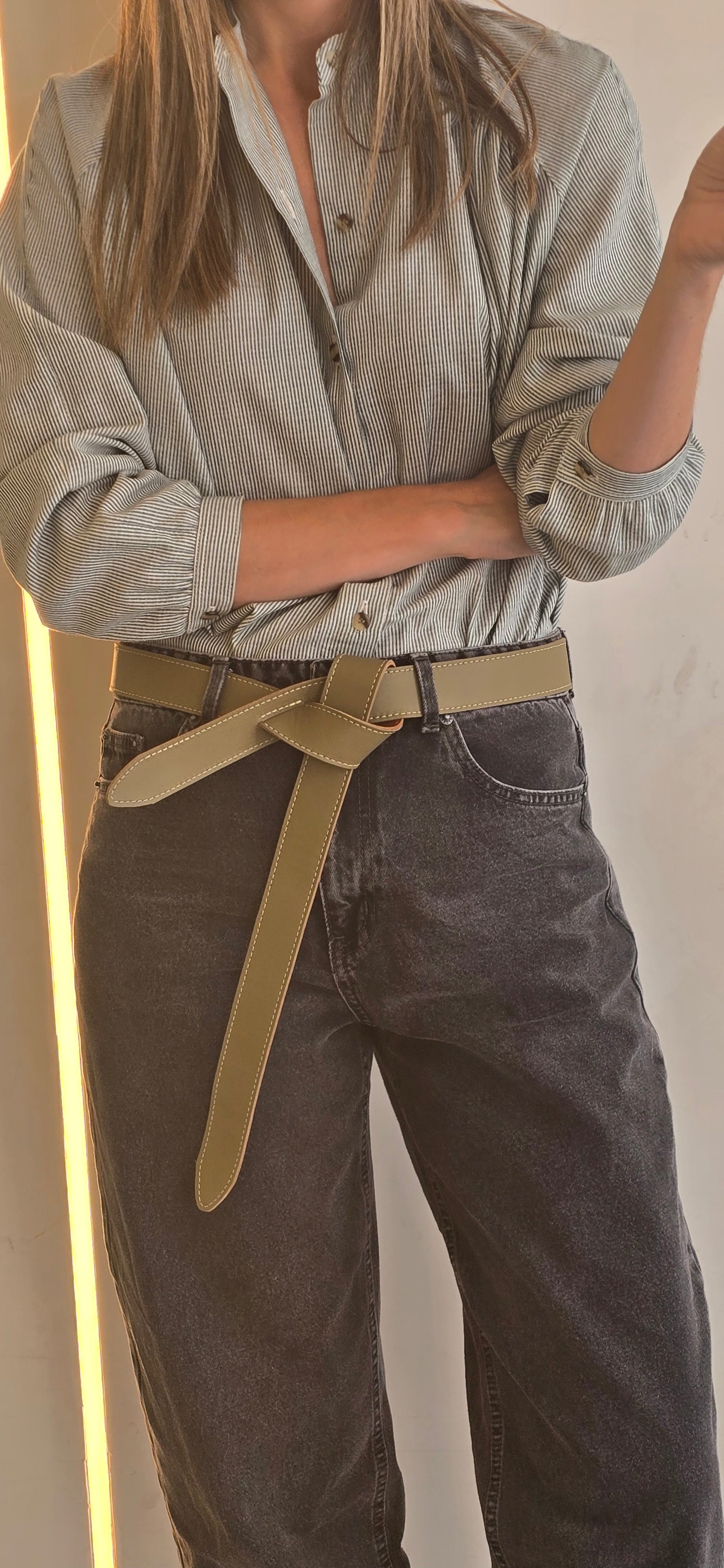 Cinturón Reversible Narcisse Verde-Camel 100% Cuero