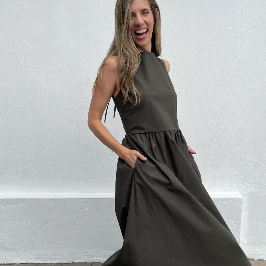 Vestido Clair Algodon Verde Musgo