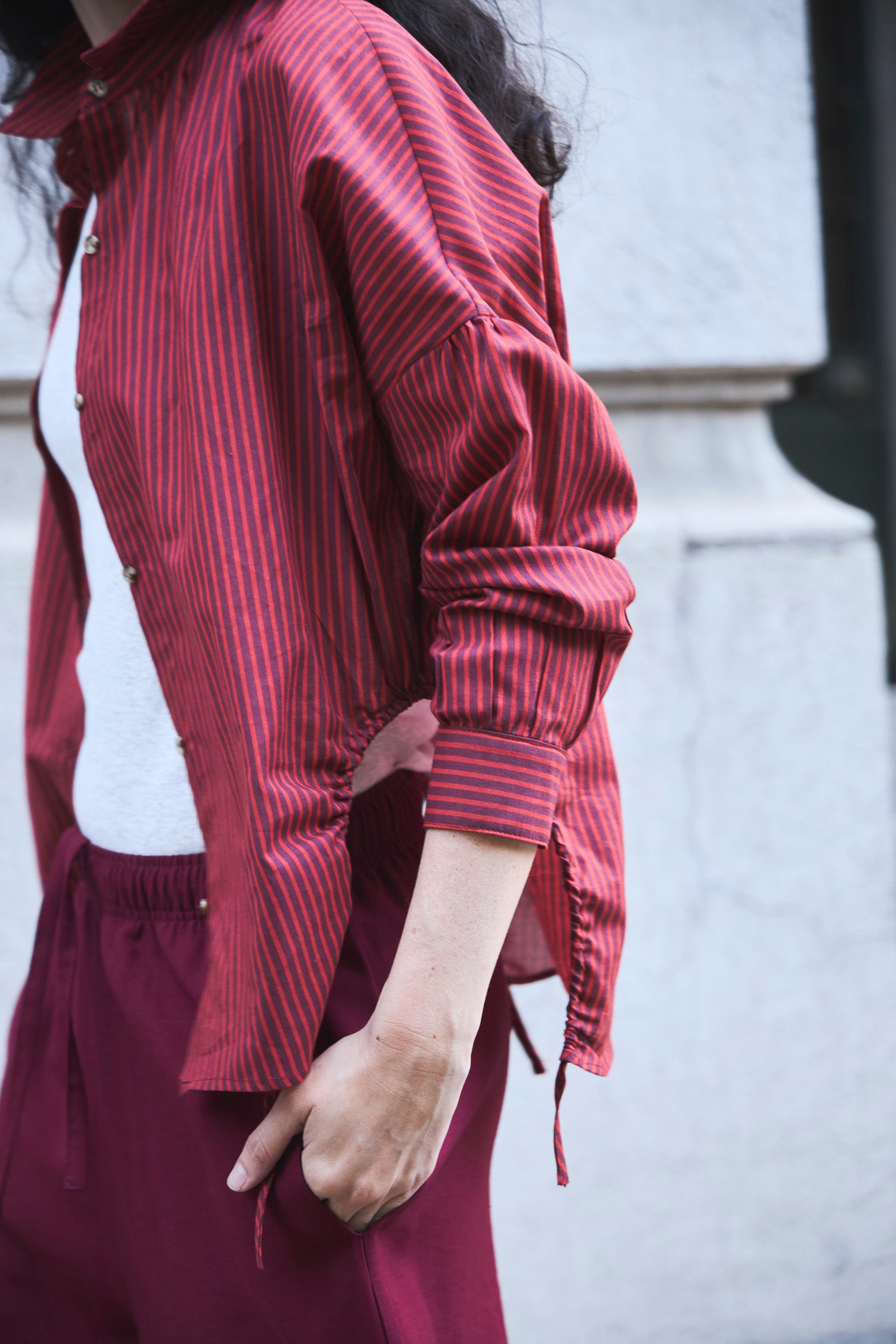 Blusa Ete 100% Algodón Listada Burdeo