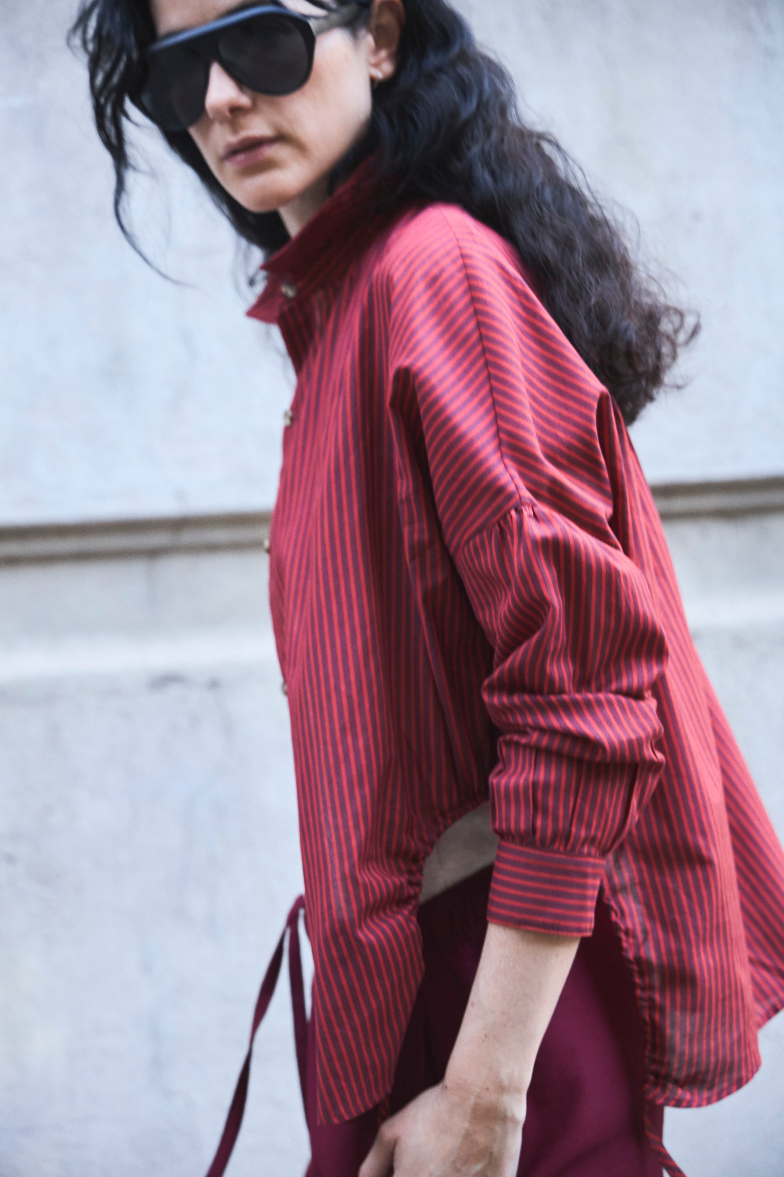 Blusa Ete 100% Algodón Listada Burdeo