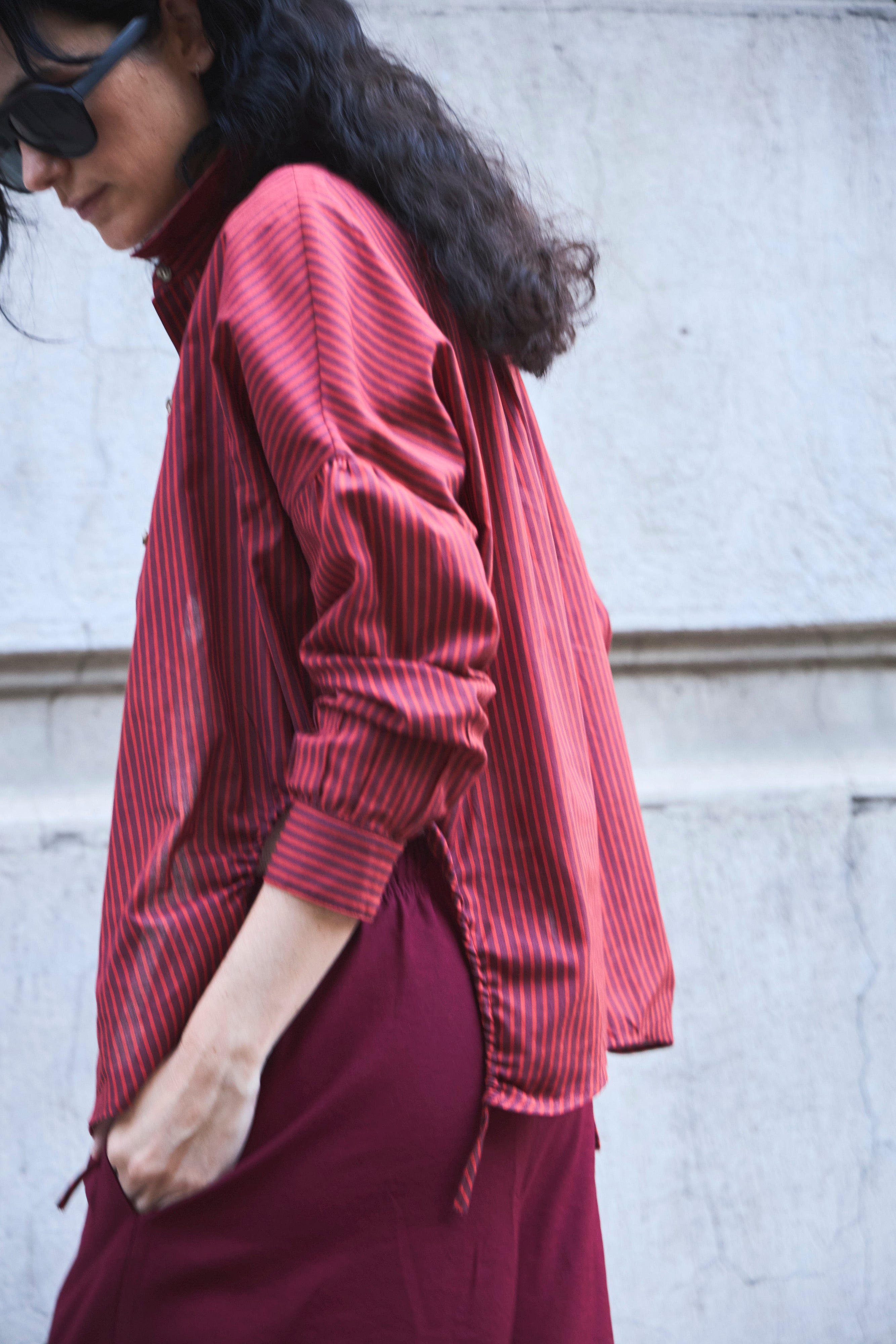 Blusa Ete 100% Algodón Listada Burdeo