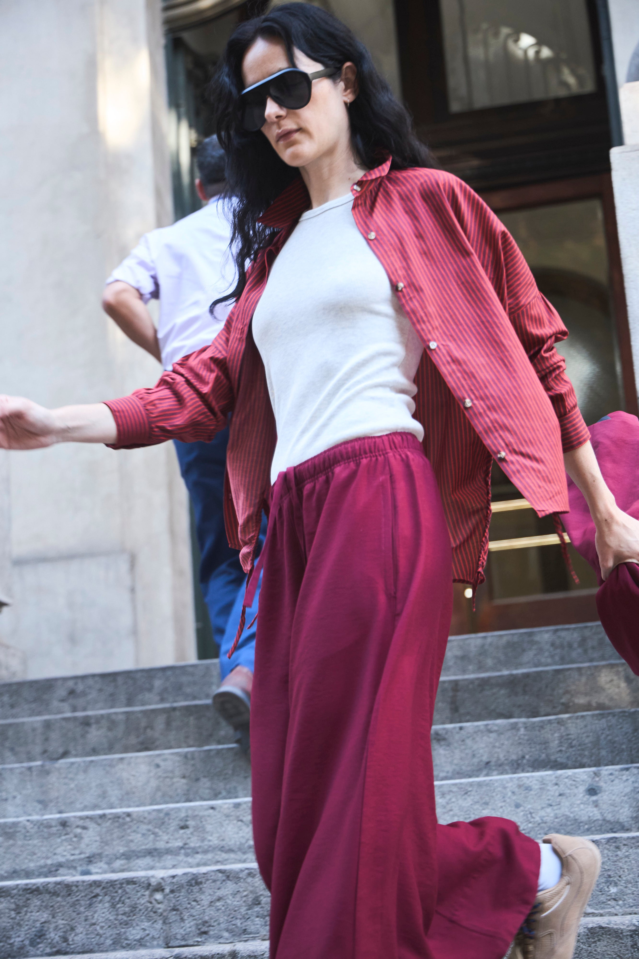 Blusa Ete 100% Algodón Listada Burdeo