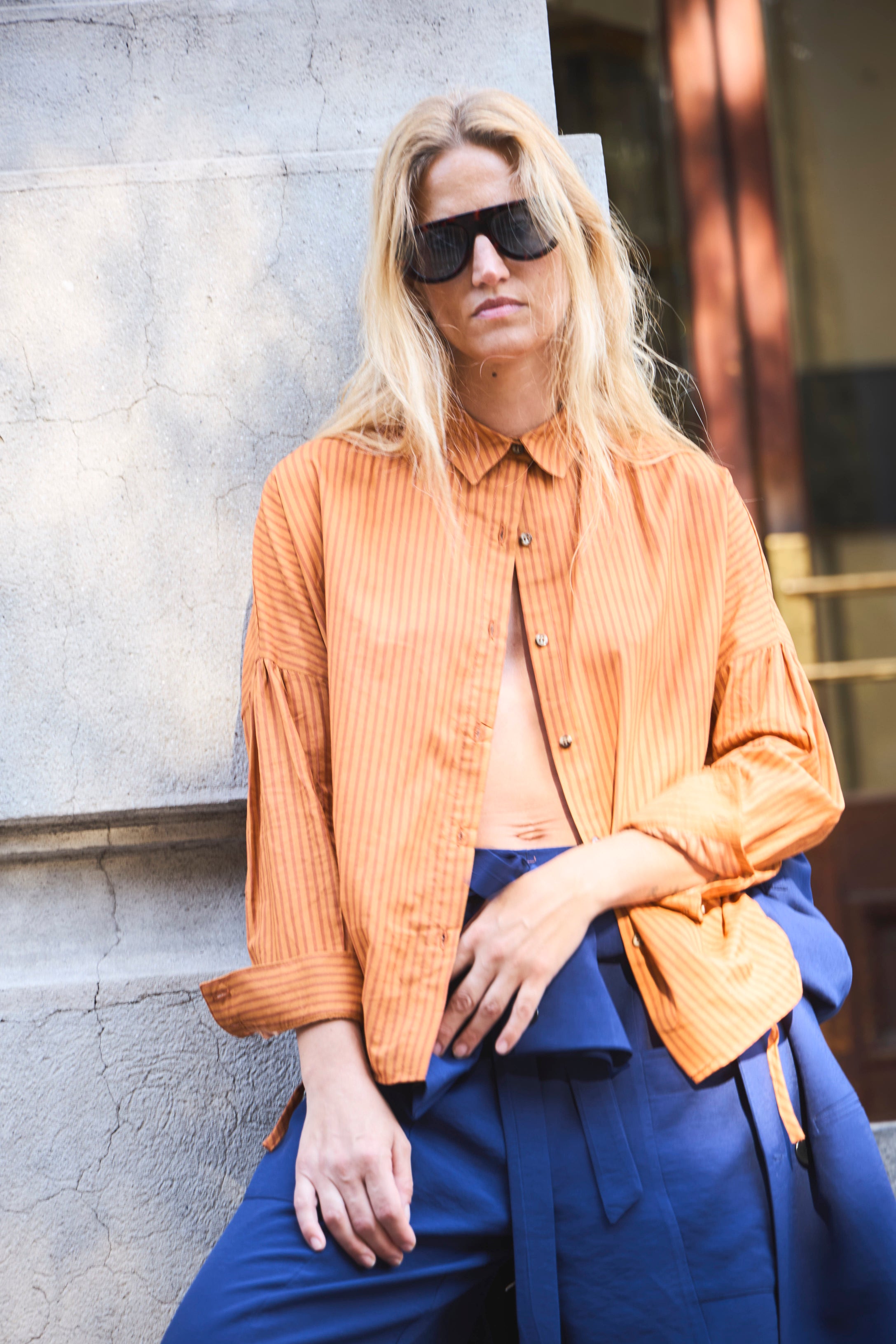 Blusa Ete 100% Algodón Listada Naranja