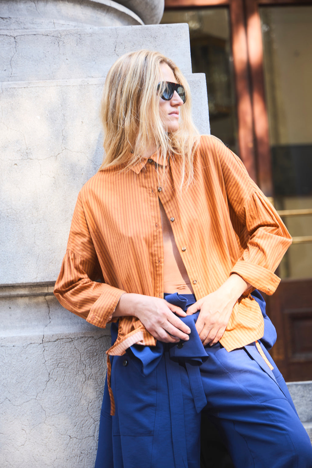 Blusa Ete 100% Algodón Listada Naranja