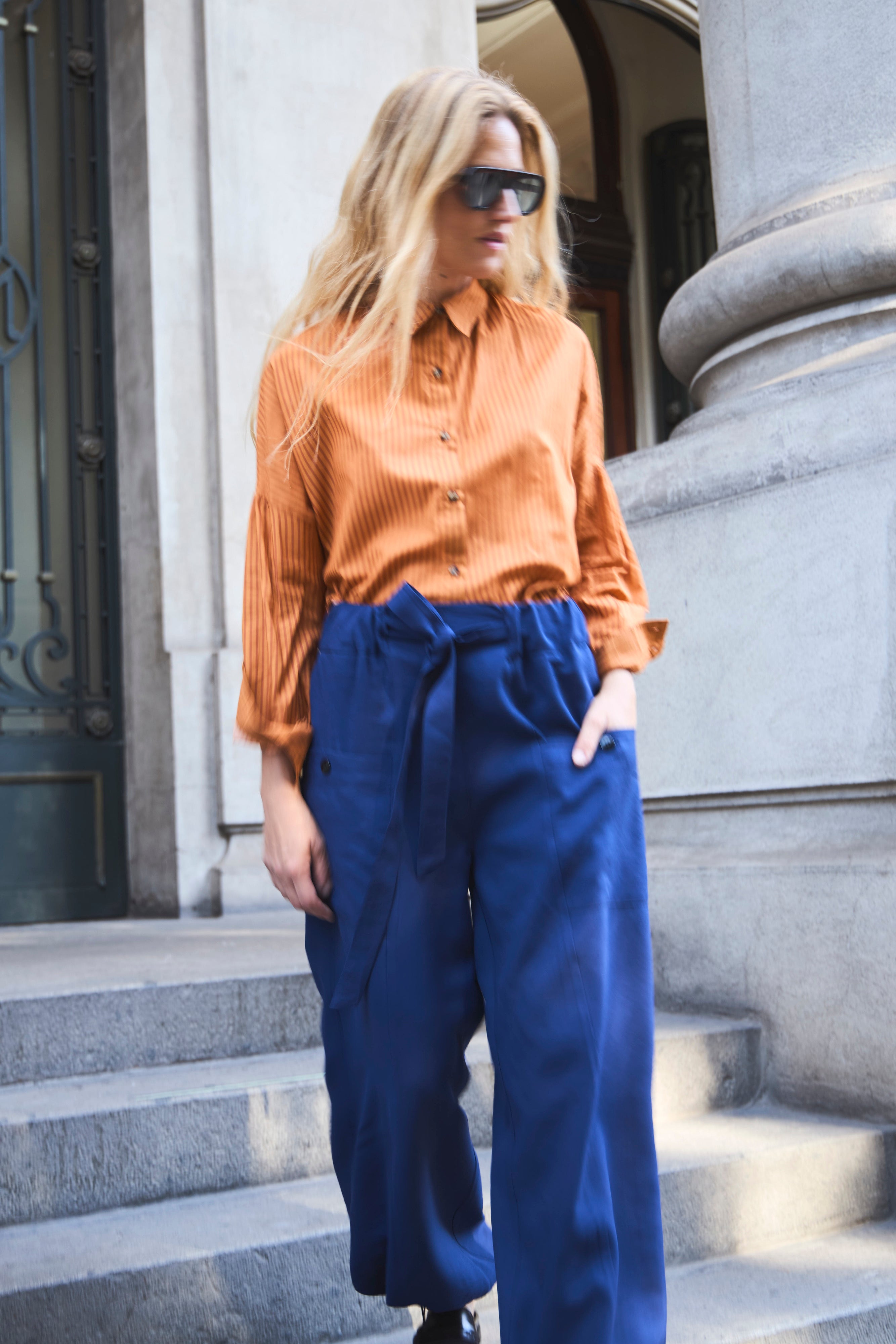 Blusa Ete 100% Algodón Listada Naranja