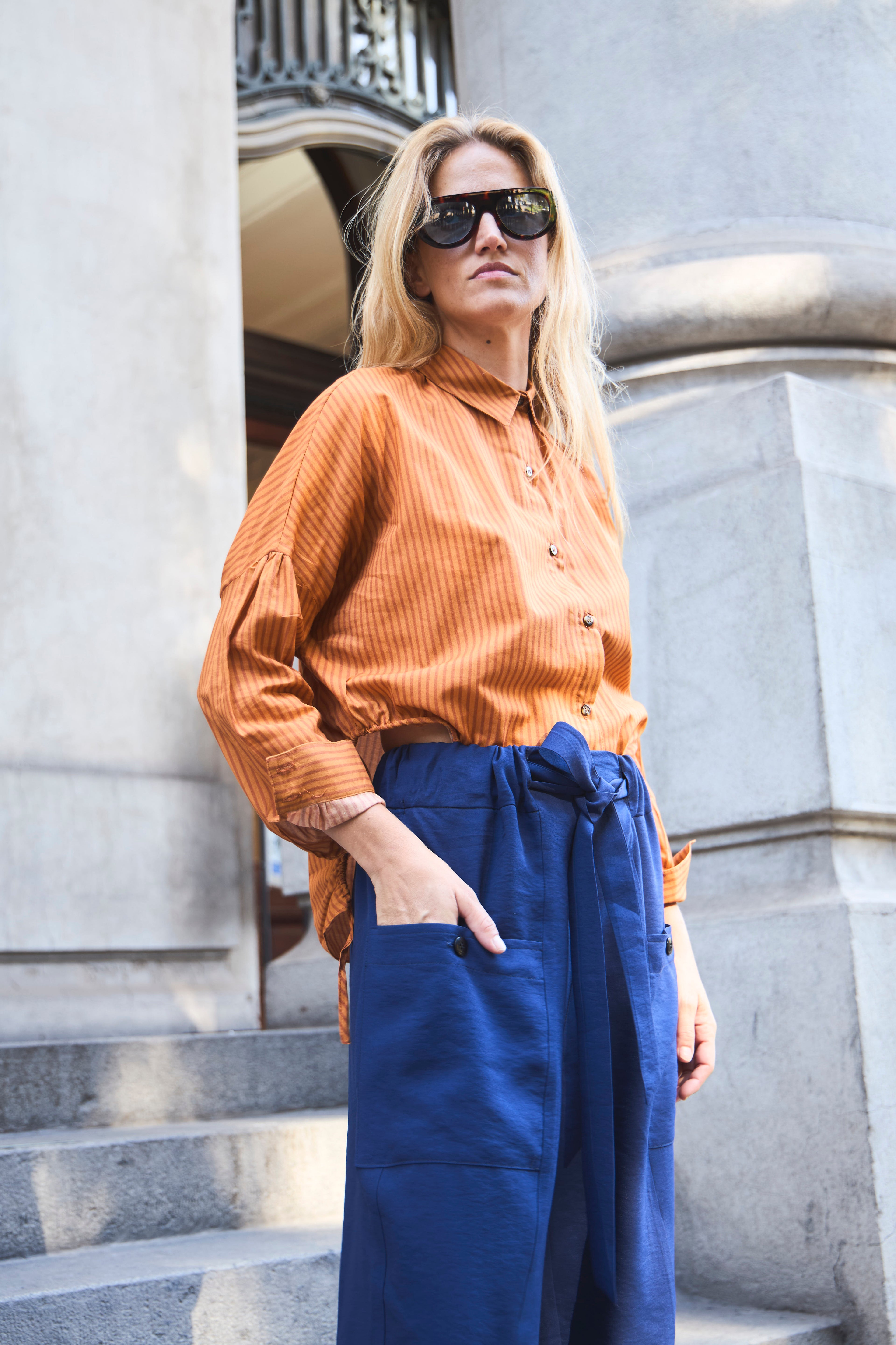 Blusa Ete 100% Algodón Listada Naranja