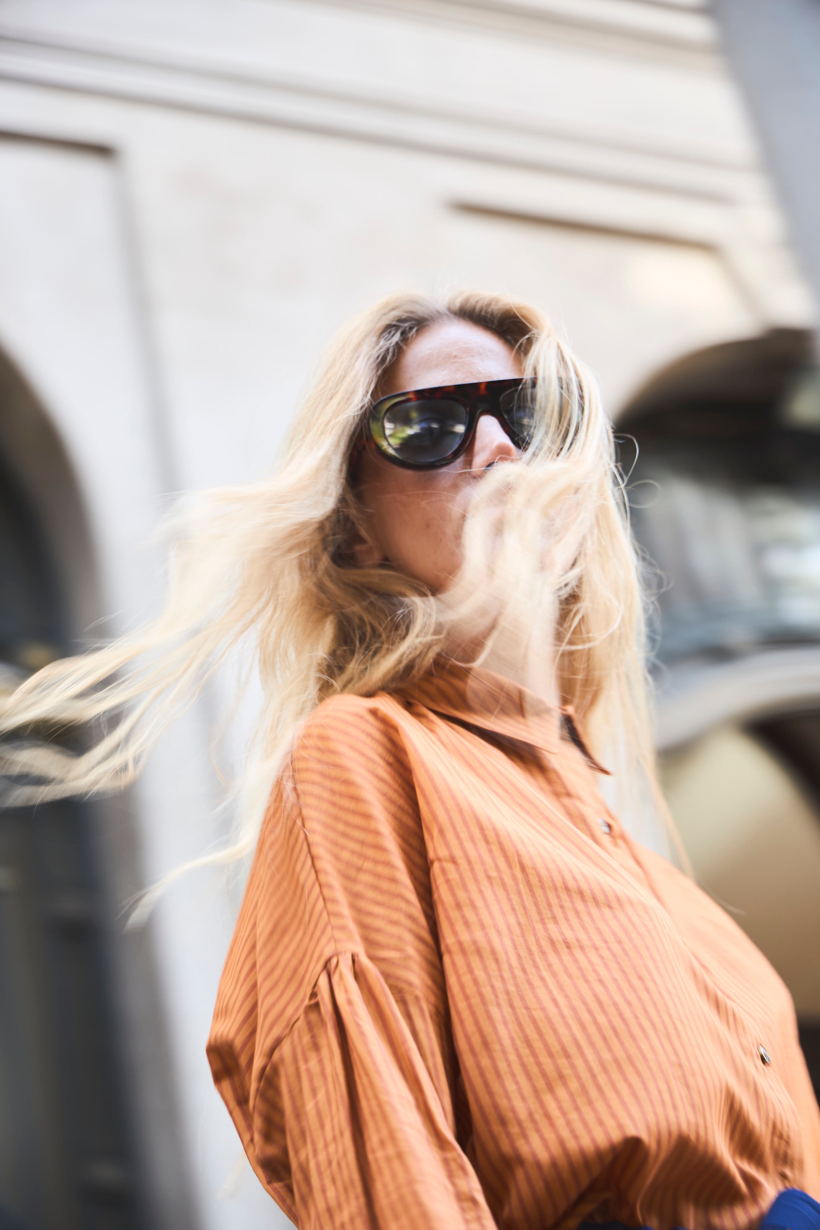 Blusa Ete 100% Algodón Listada Naranja