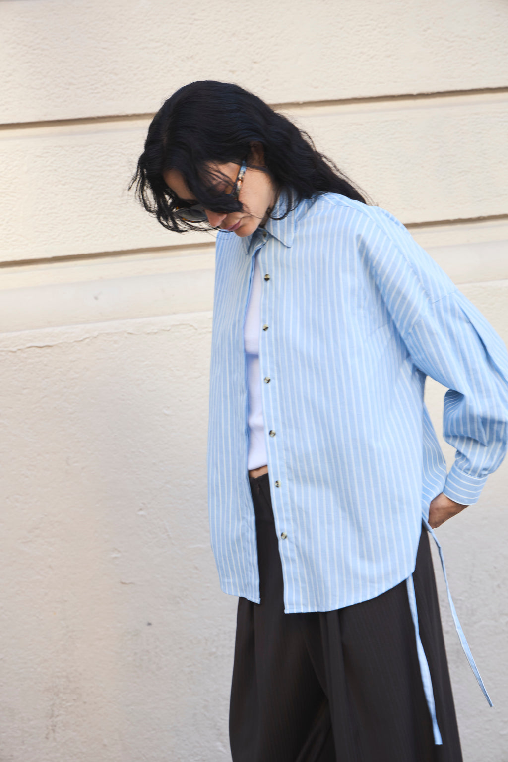 Blusa Bonheur 100% Algodón Listada Celeste