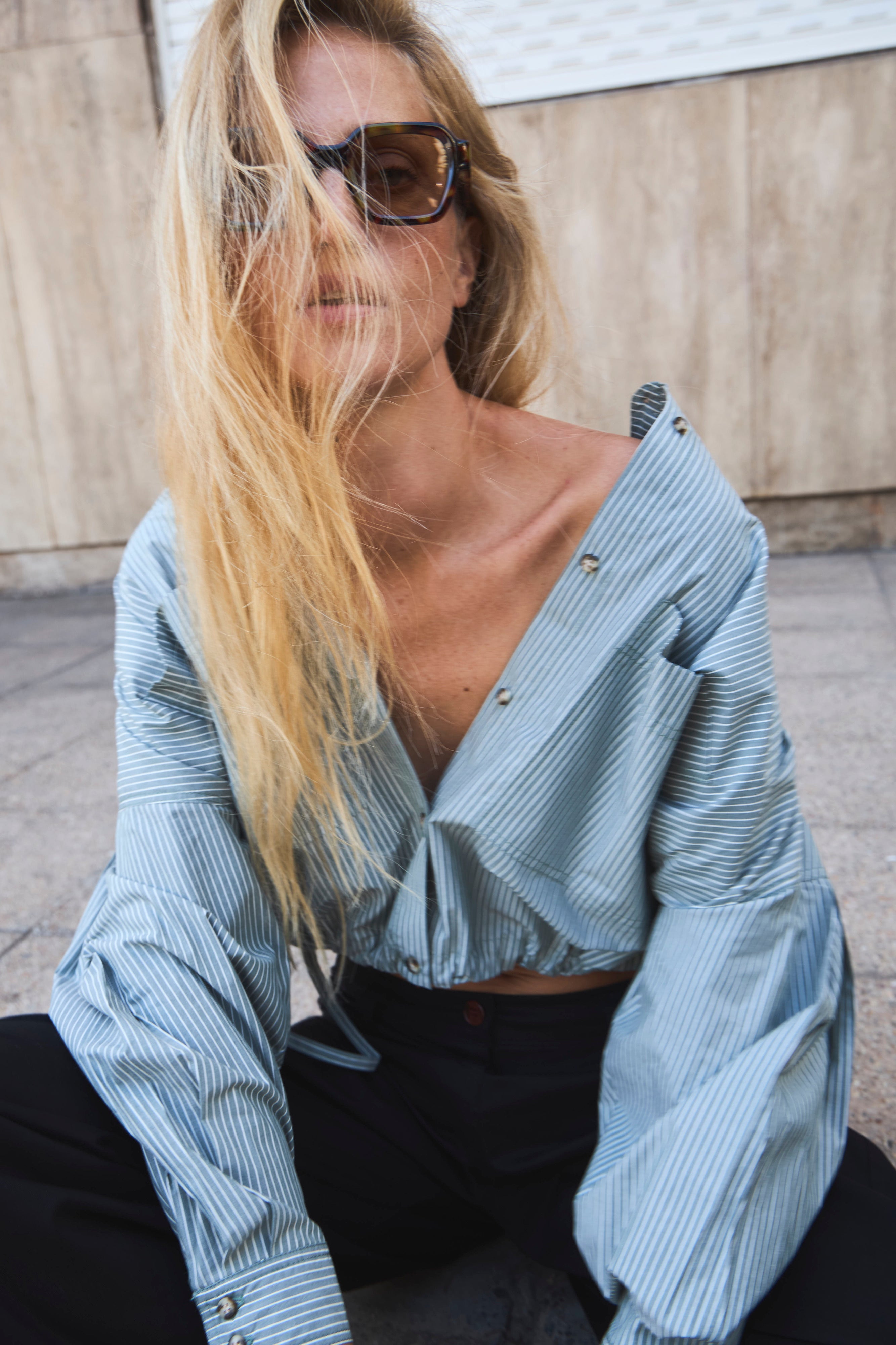 Blusa Mer 100% Algodón Listada Verde