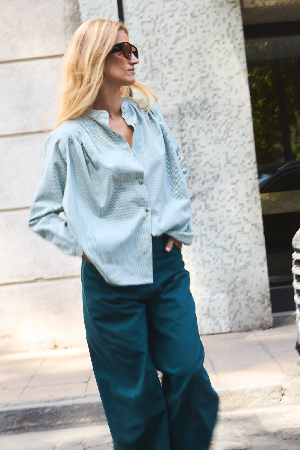 Blusa Tresor 100% Algodón Listada Verde