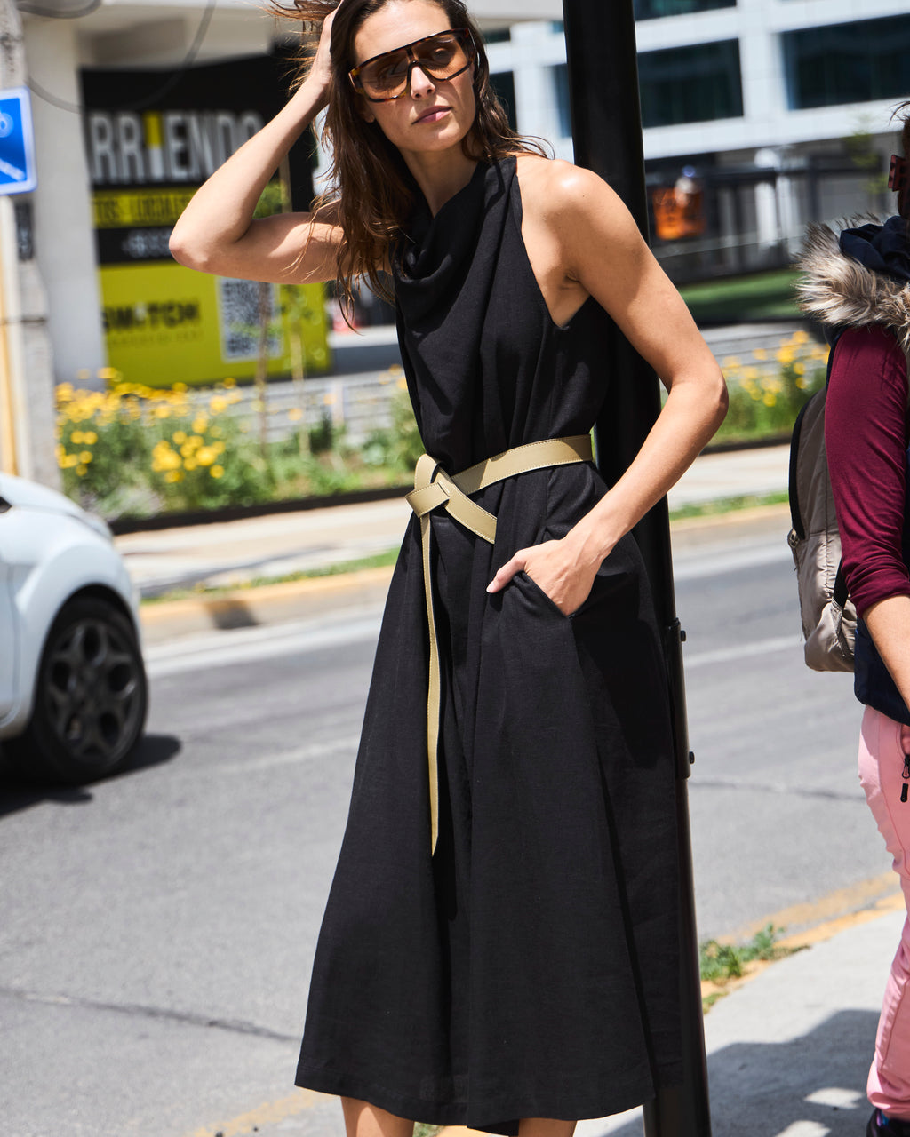 Vestido Drapeado Vie Lino Negro