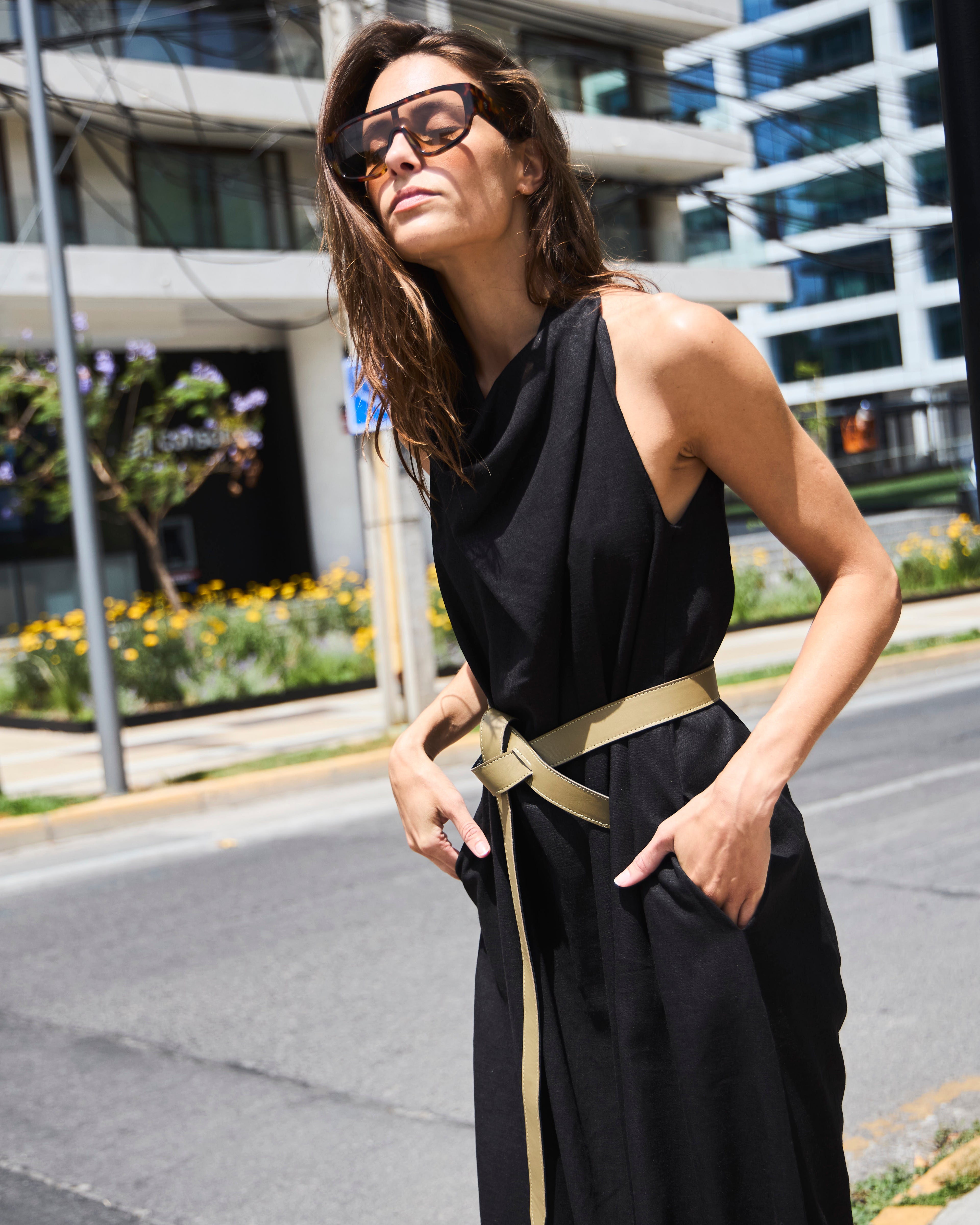 Vestido Drapeado Vie Lino Negro