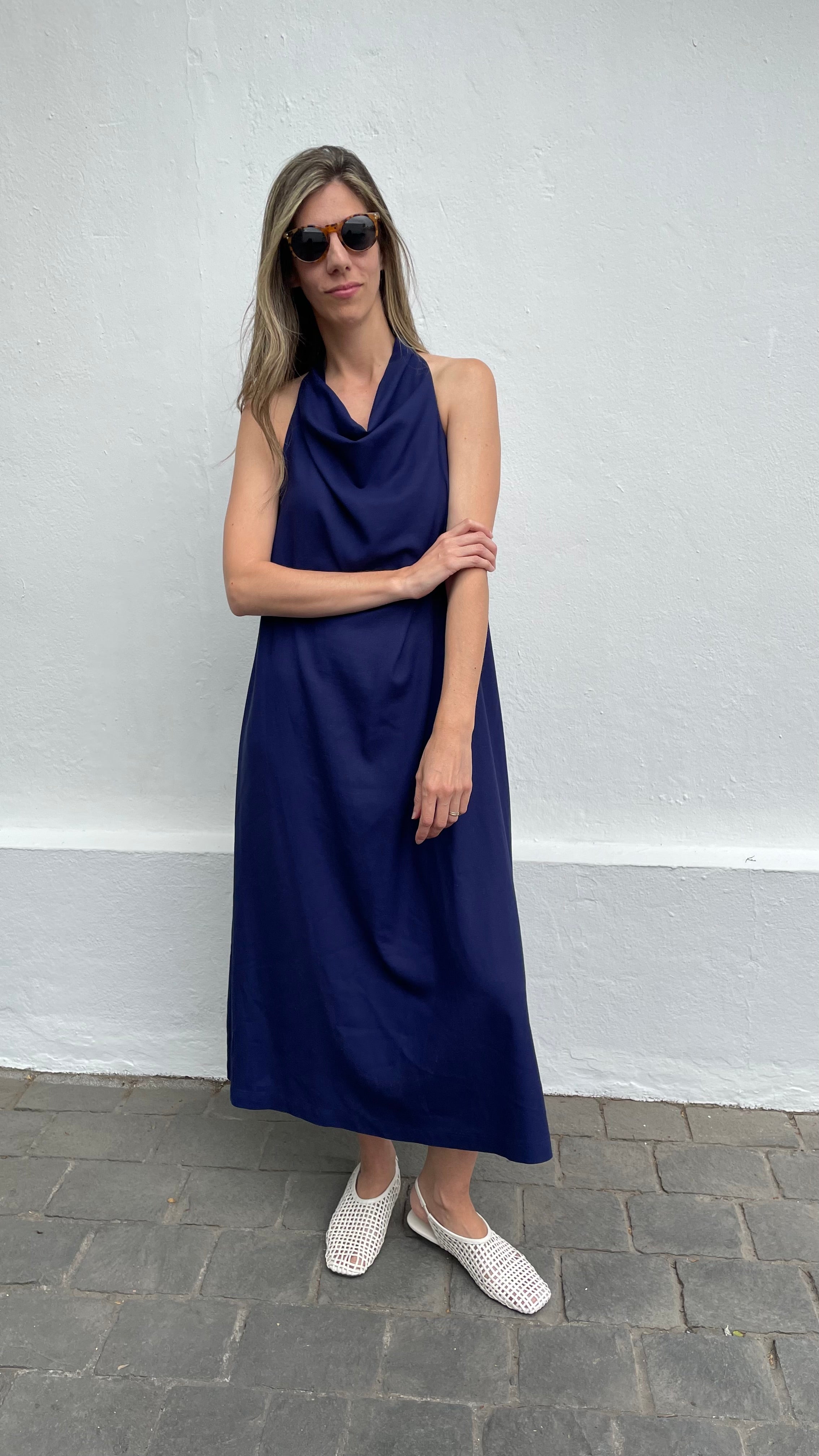 Vestido Drapeado Vie Lino Azul