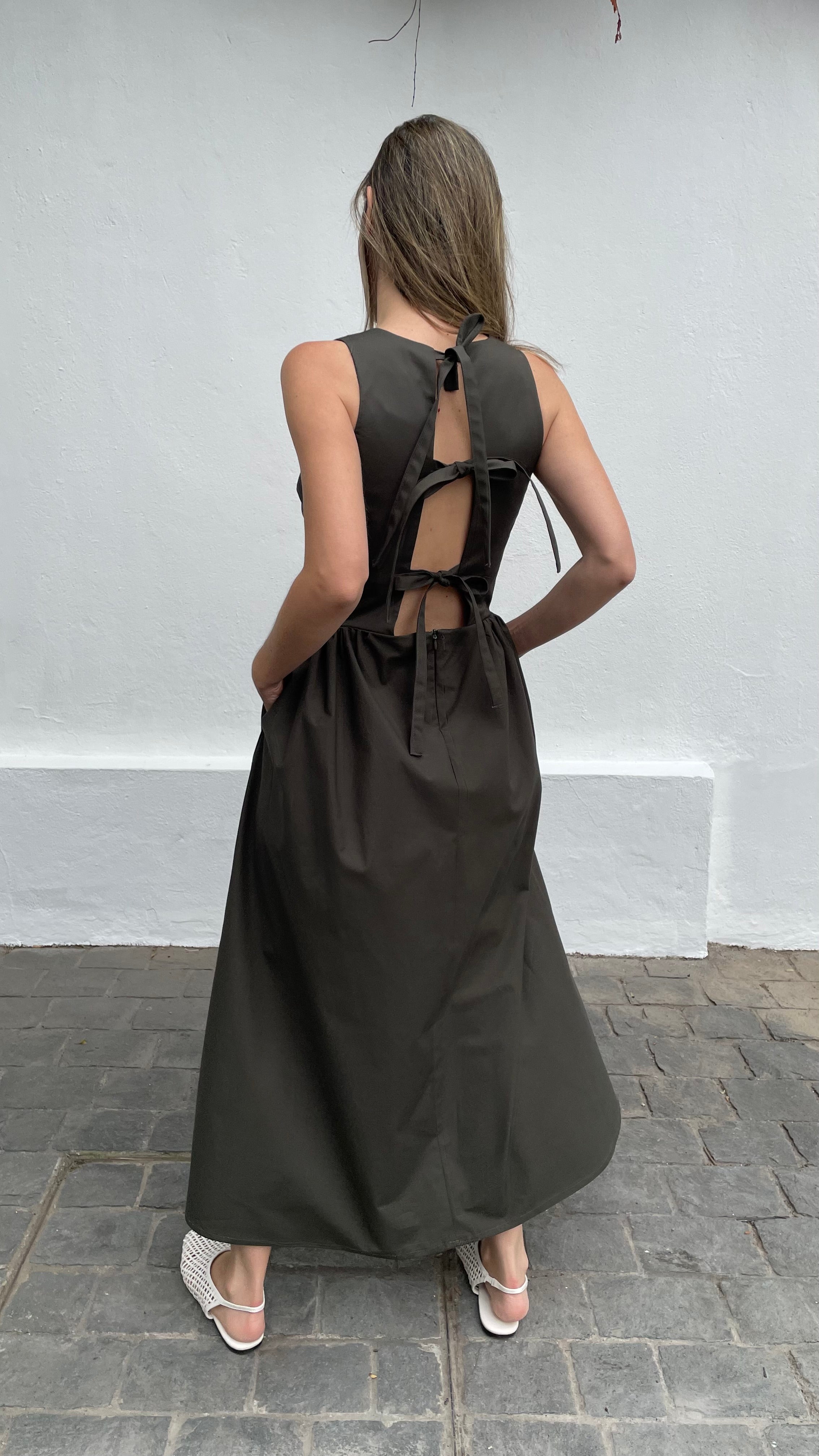 Vestido Clair Algodon Verde Musgo