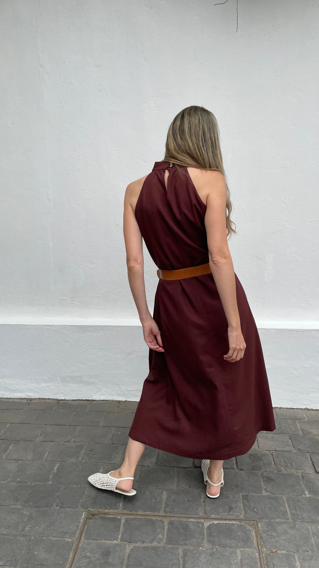 Vestido Drapeado Vie Lino Carmenere