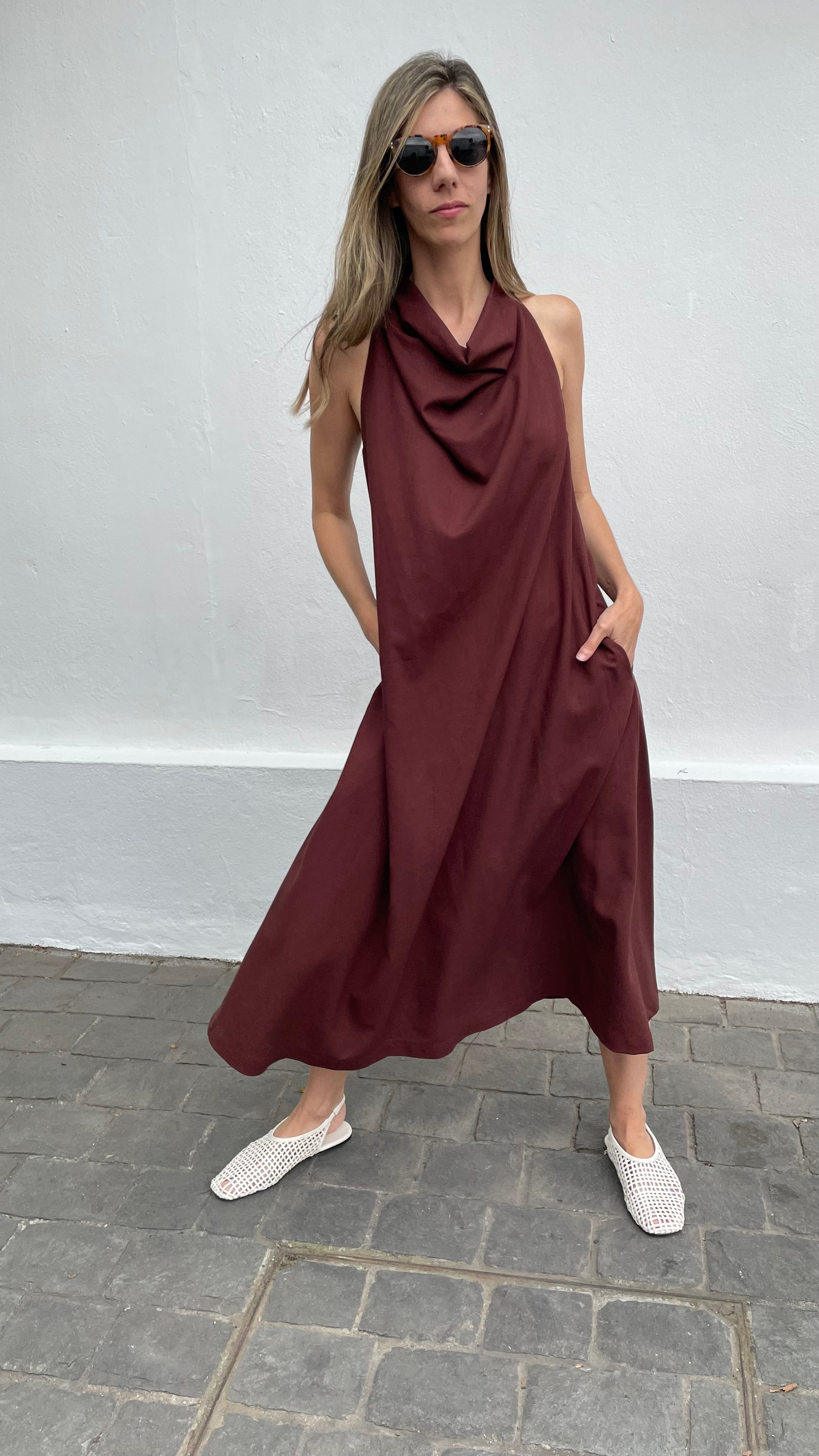 Vestido Drapeado Vie Lino Carmenere