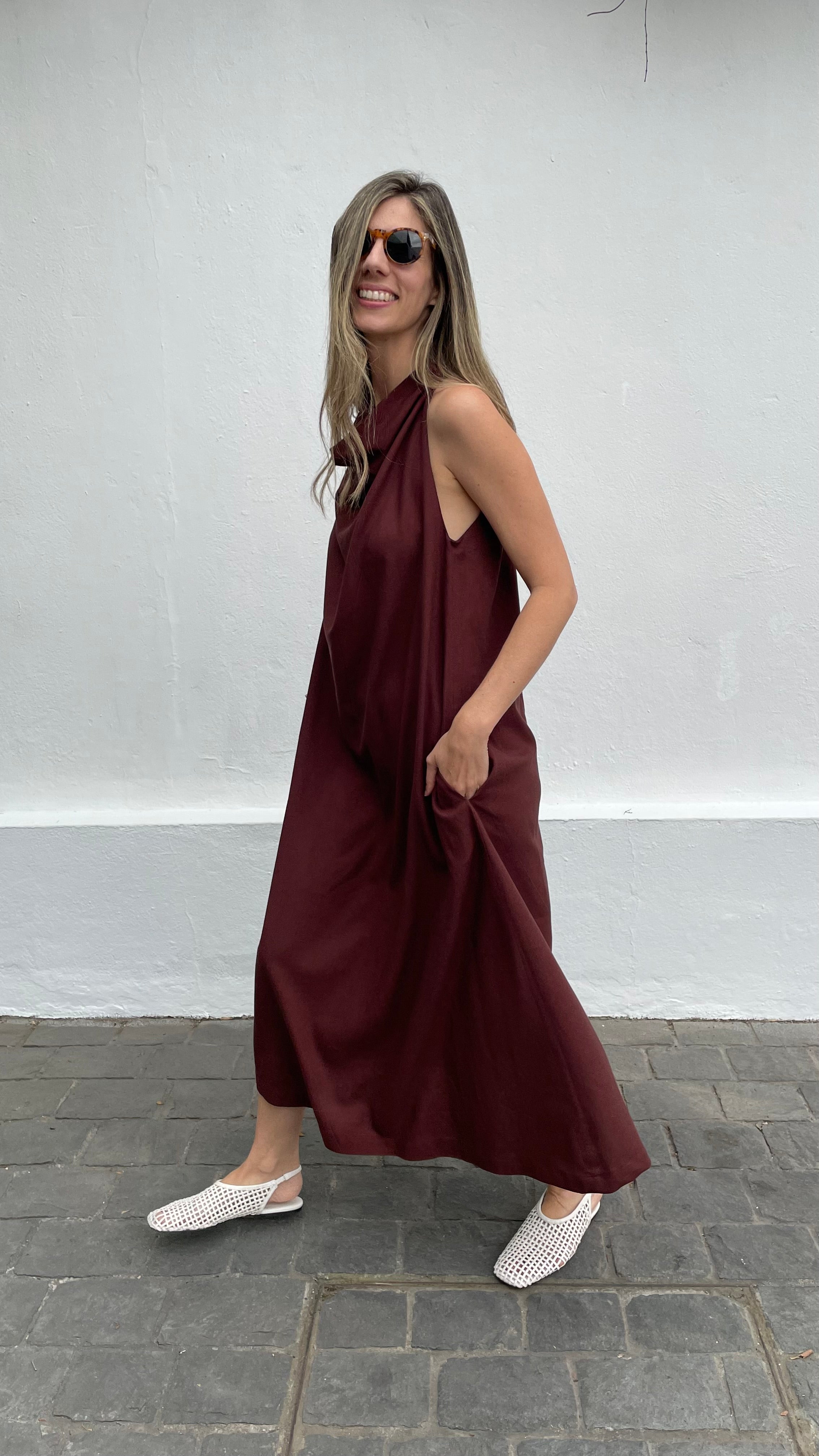 Vestido Drapeado Vie Lino Carmenere