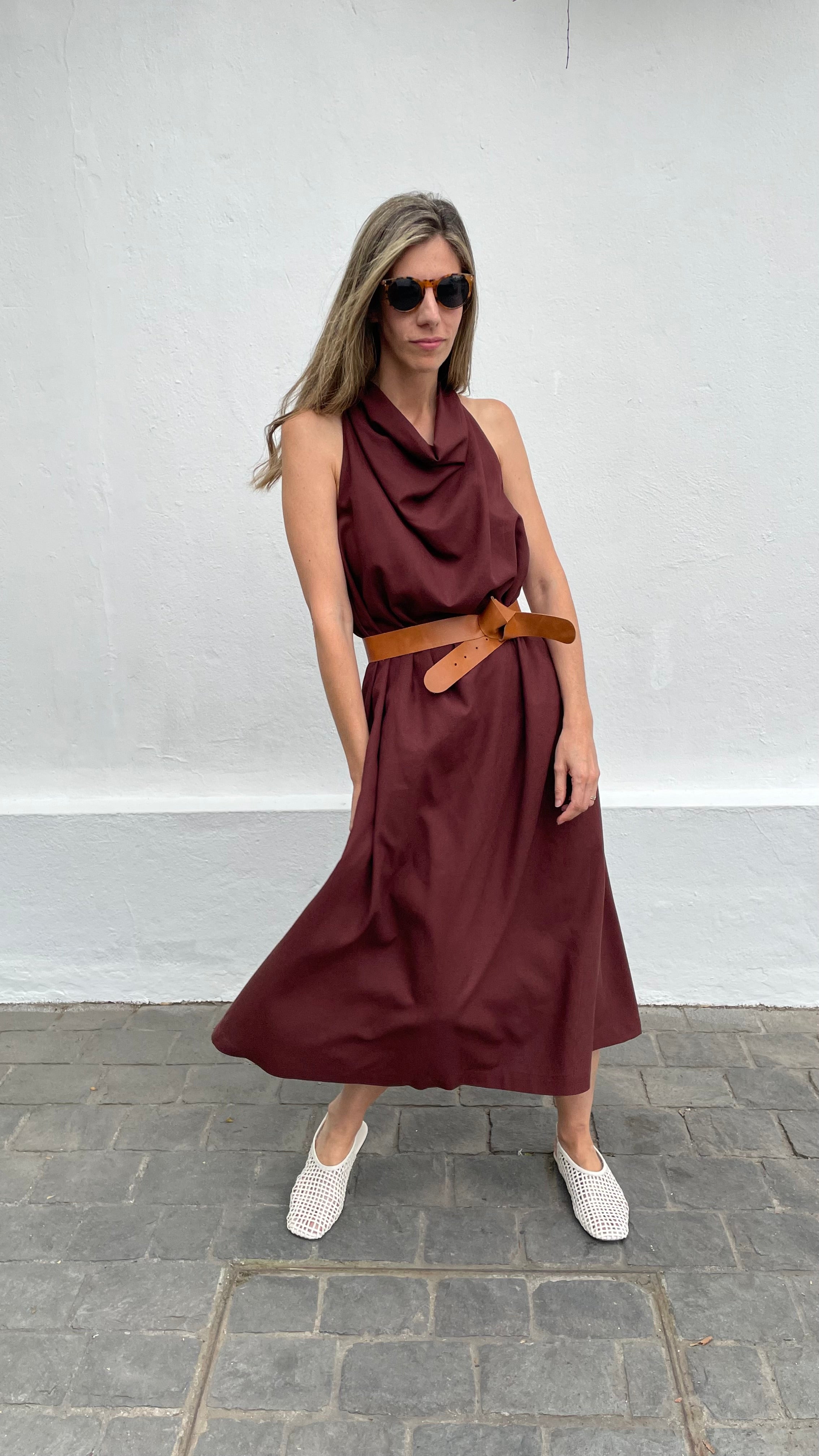 Vestido Drapeado Vie Lino Carmenere