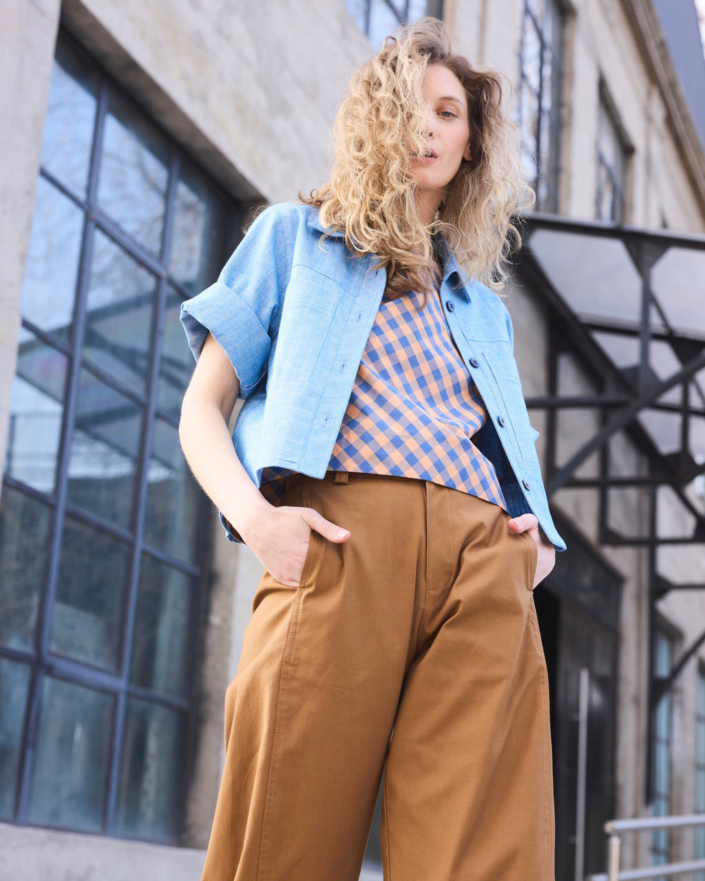 Top Meena Algodón Escocés Naranja