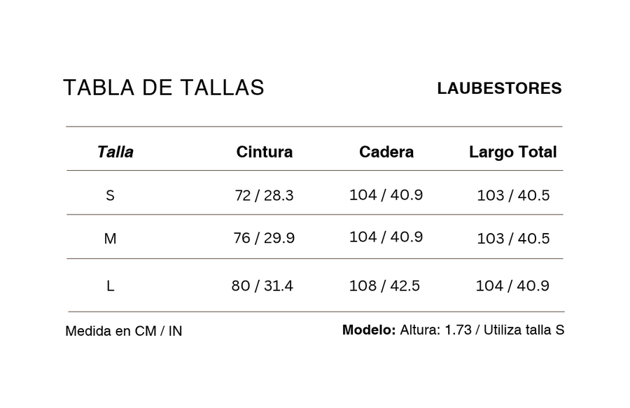 Tabla de tallas Pantalon Ameliore 100% Lino Verde