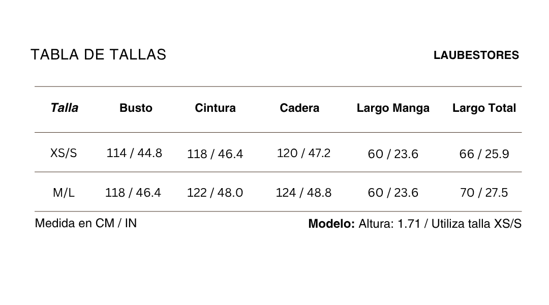Tabla de tallas