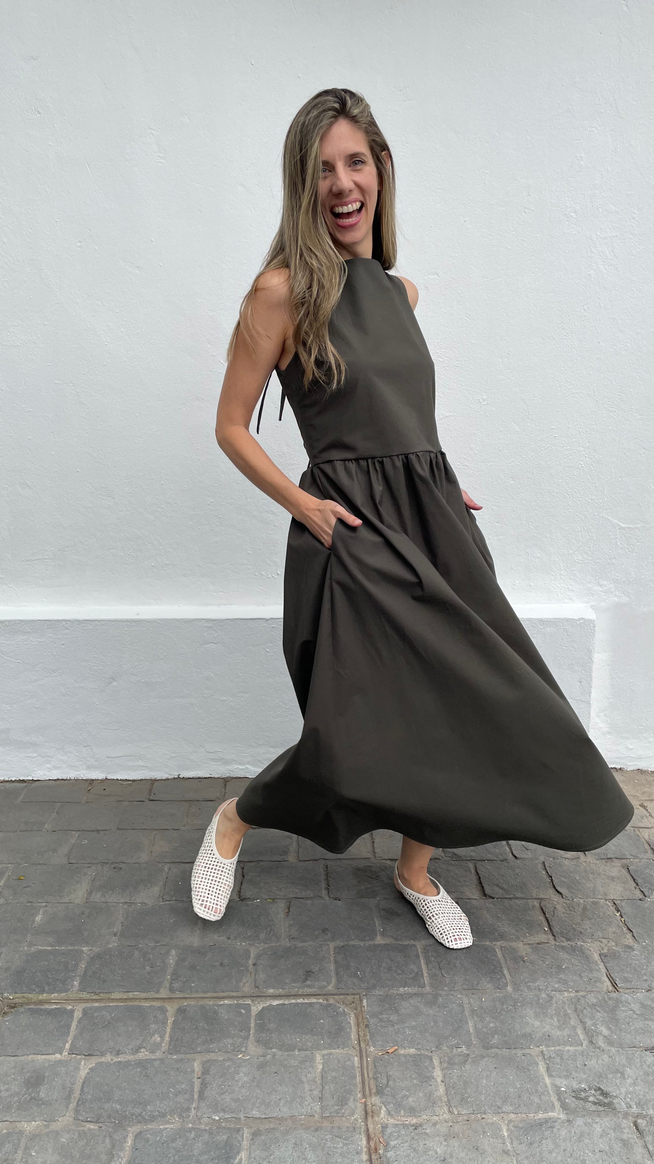 Vestido Clair Algodon Verde Musgo