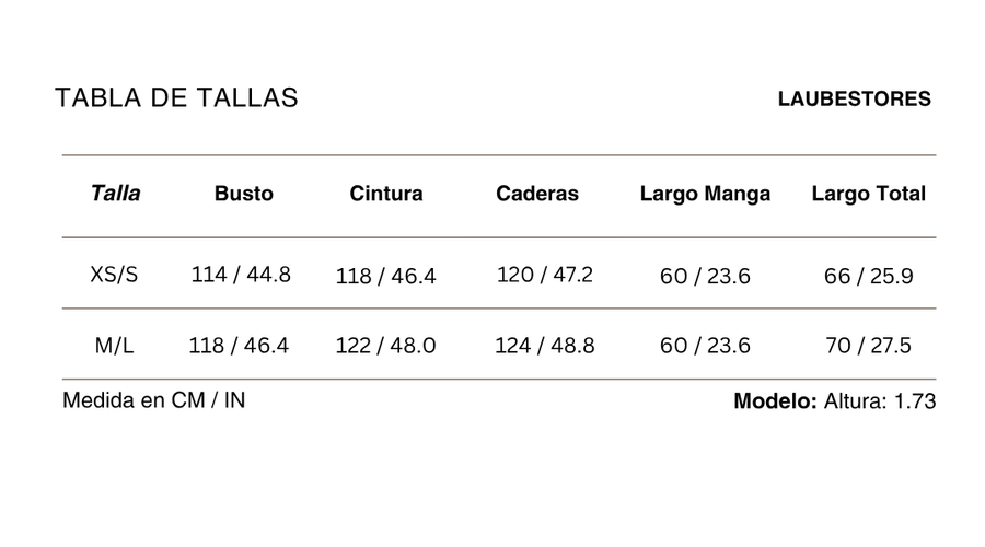 Tabla de tallas Blusa Azur Lino Blanco