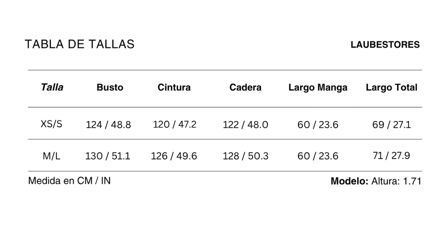 Tabla de tallas Blusa Ecume Listada Azul