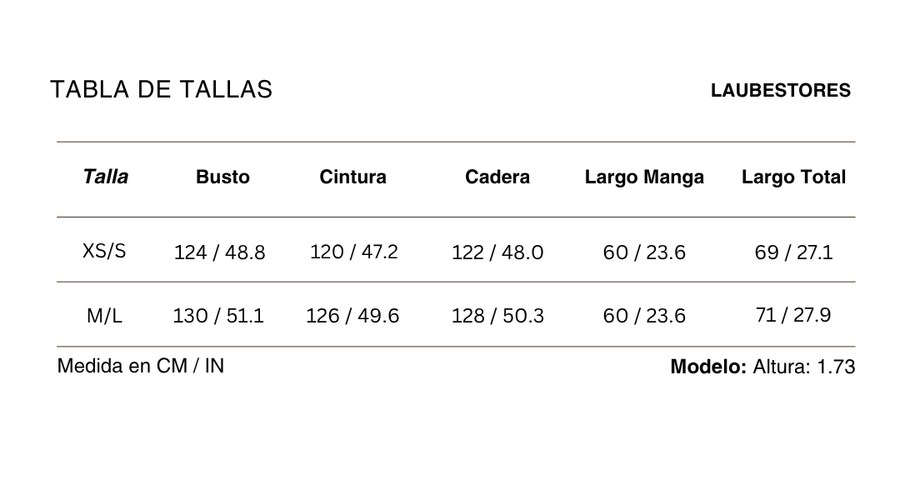 Tabla de tallas Blusa Ecume Listada Beige