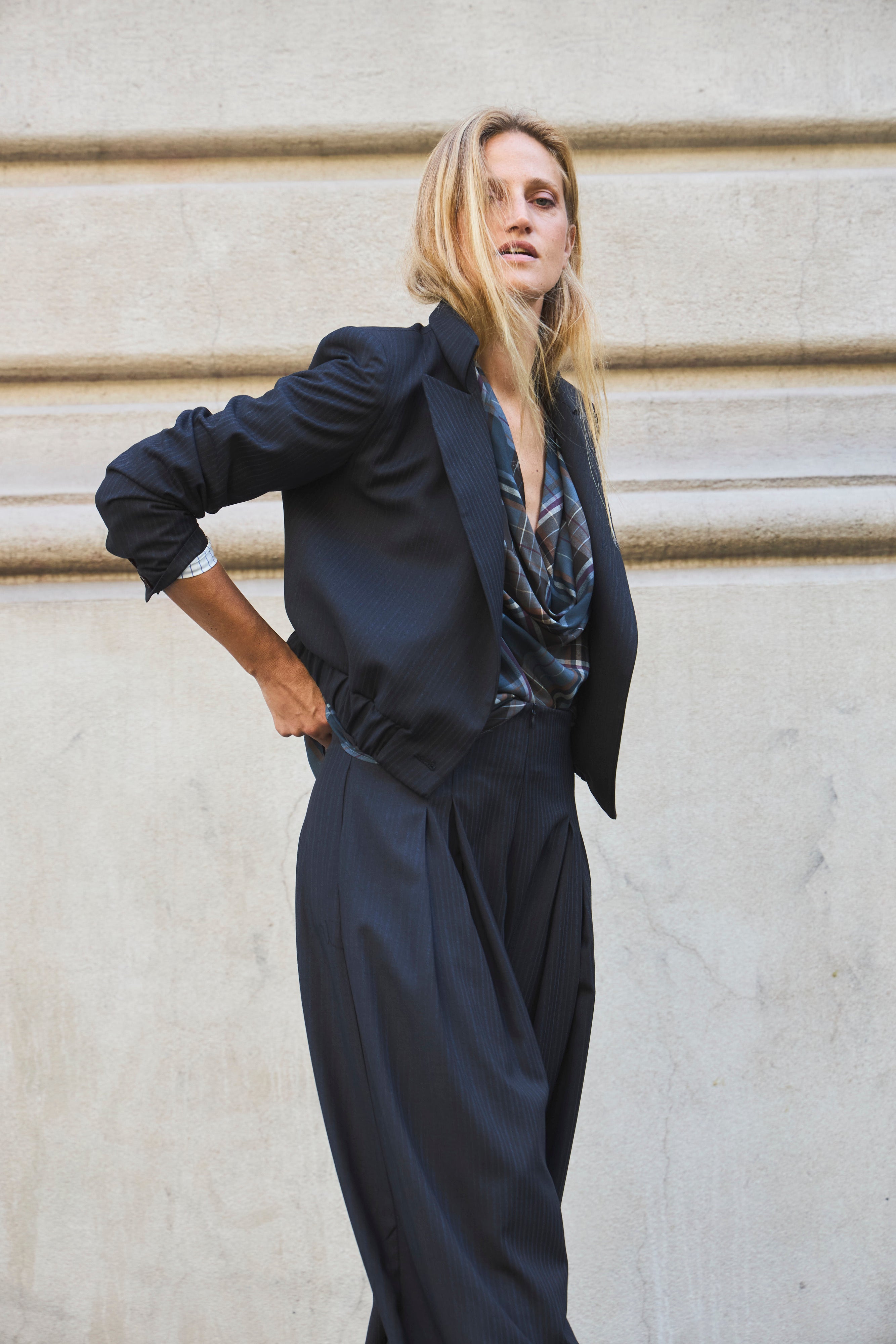 Blazer Bomber Maille Listado Azul