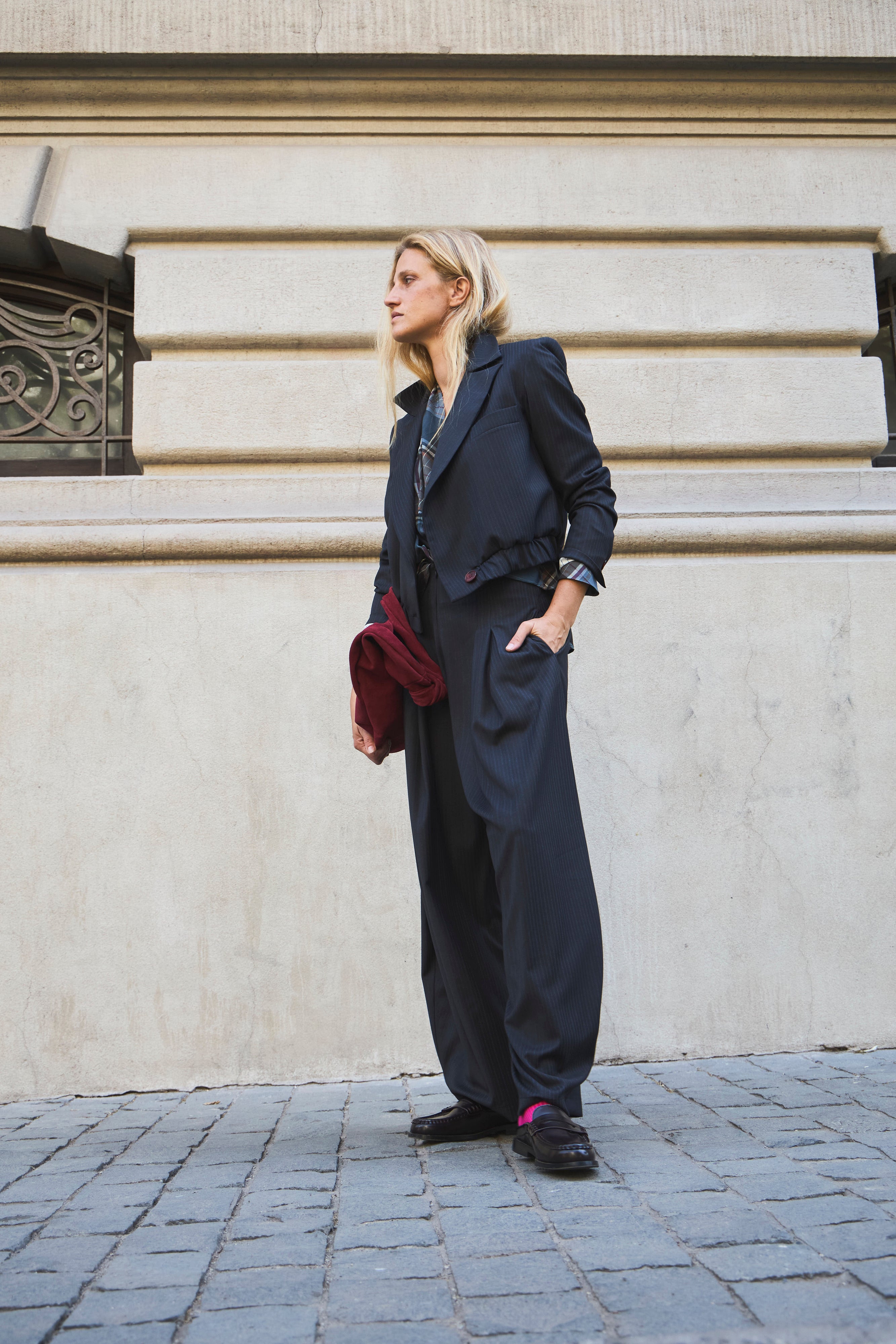 Blazer Bomber Maille Listado Azul