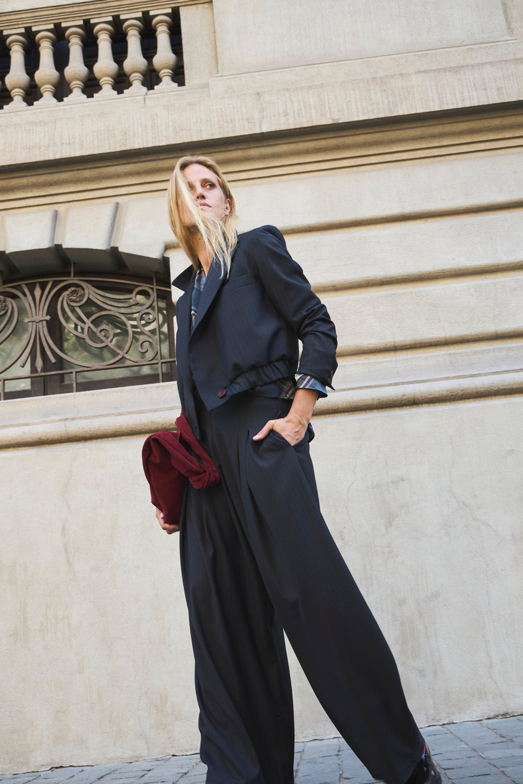 Blazer Bomber Maille Listado Azul Grisáceo