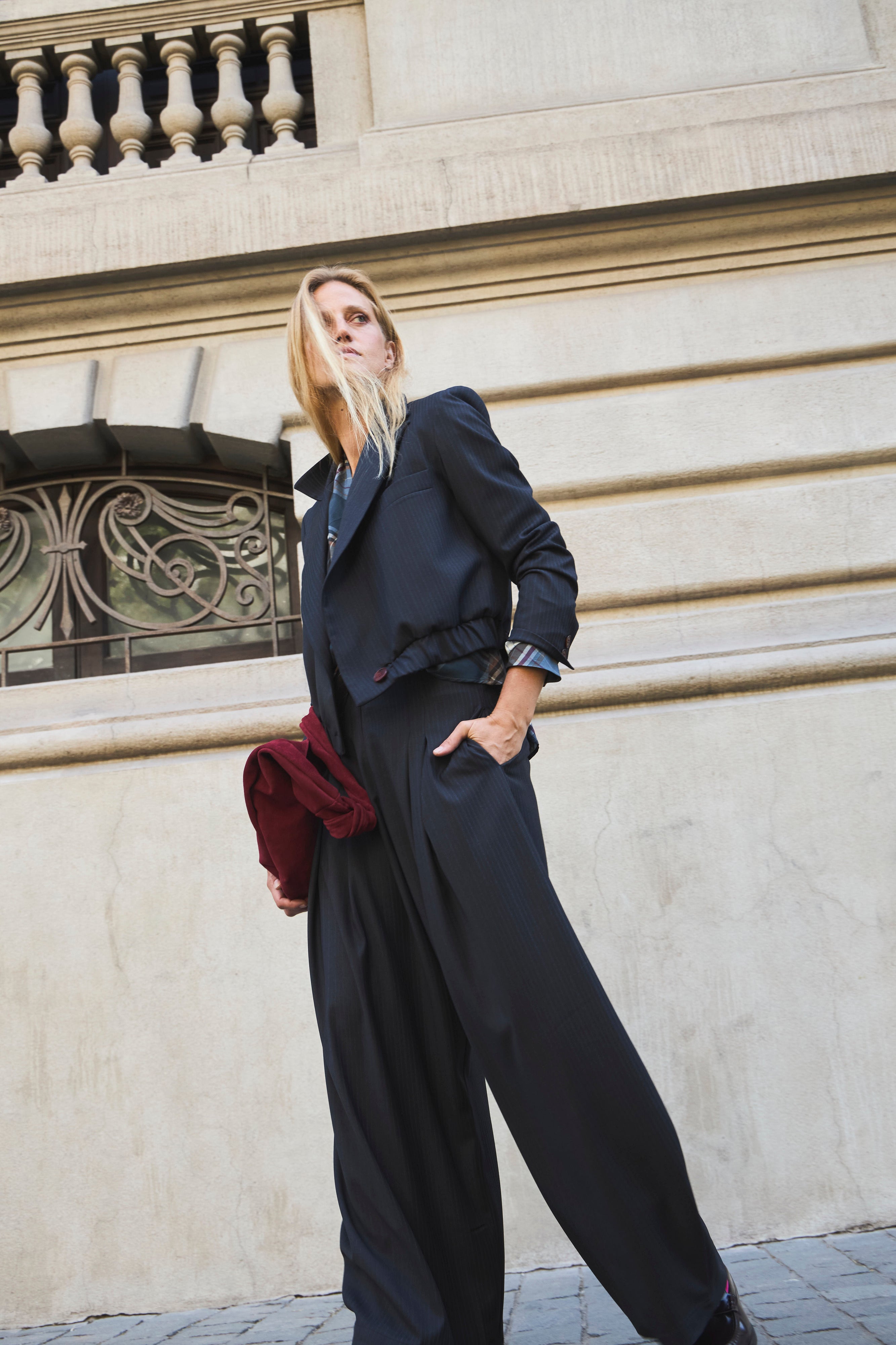 Blazer Bomber Maille Listado Azul Grisáceo