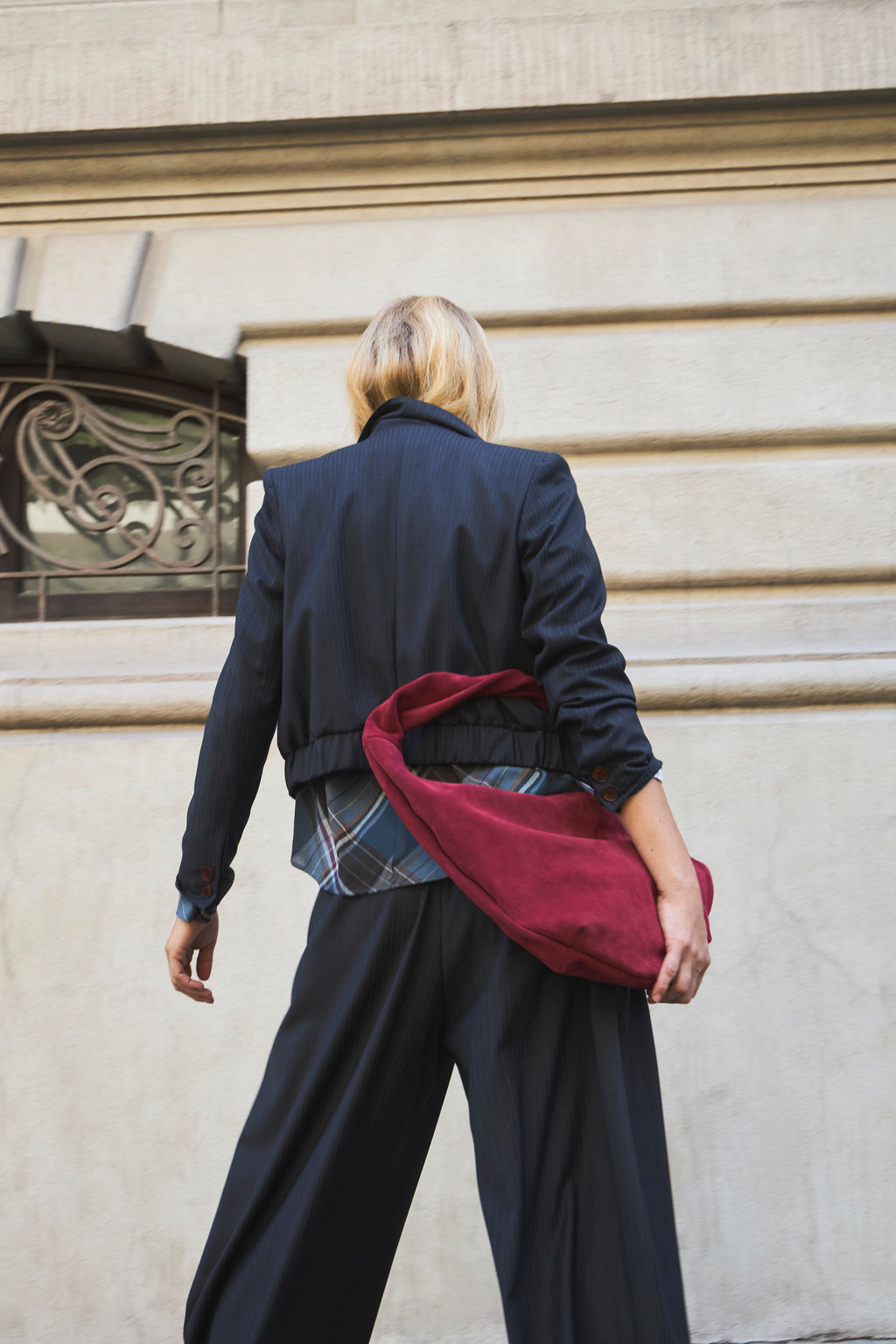 Blazer Bomber Maille Listado Azul Grisáceo