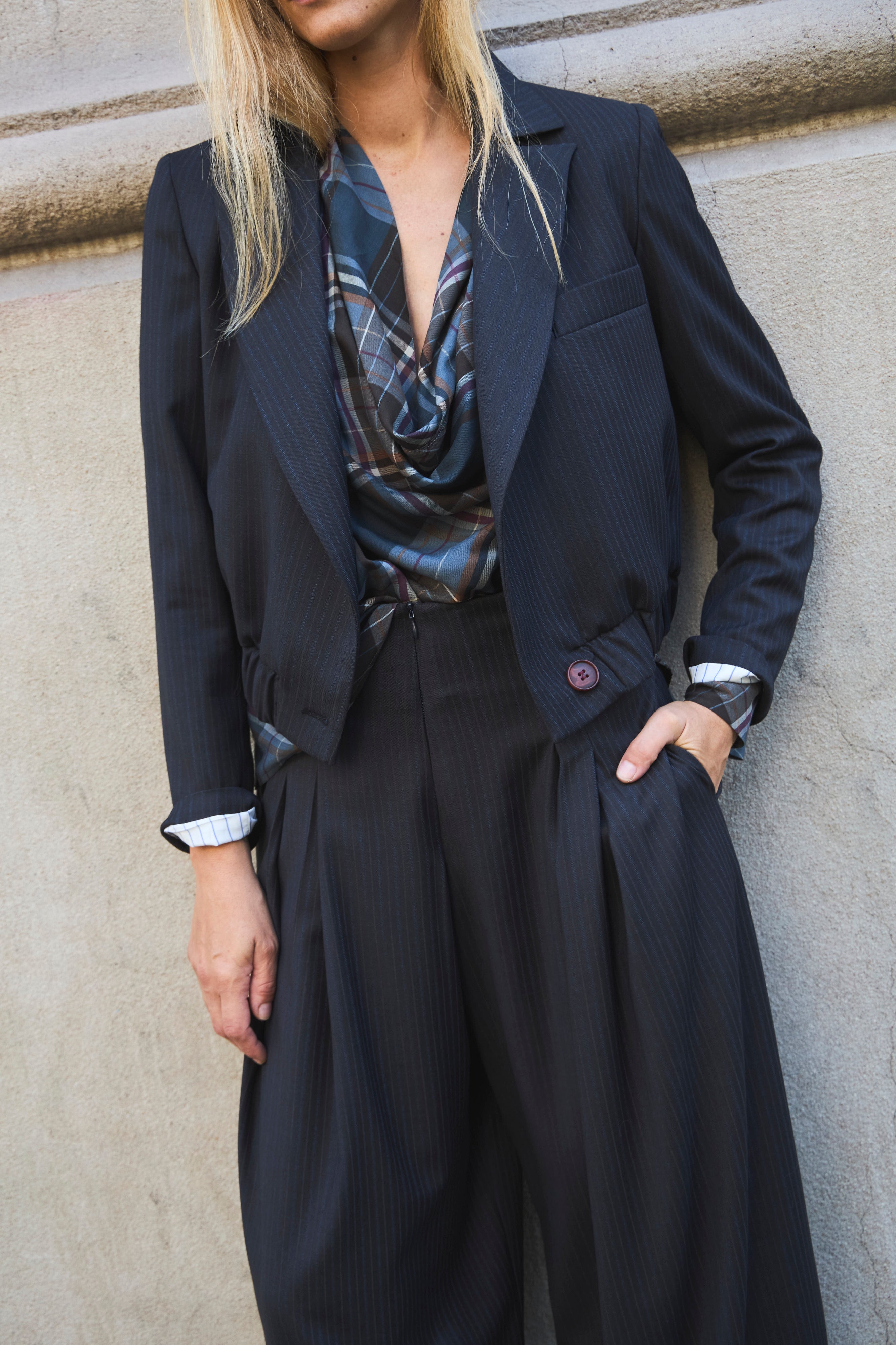 Blazer Bomber Maille Listado Azul Grisáceo