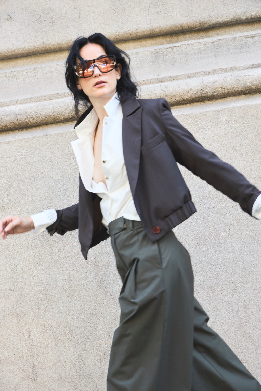 Blazer Bomber Maille Listado Café