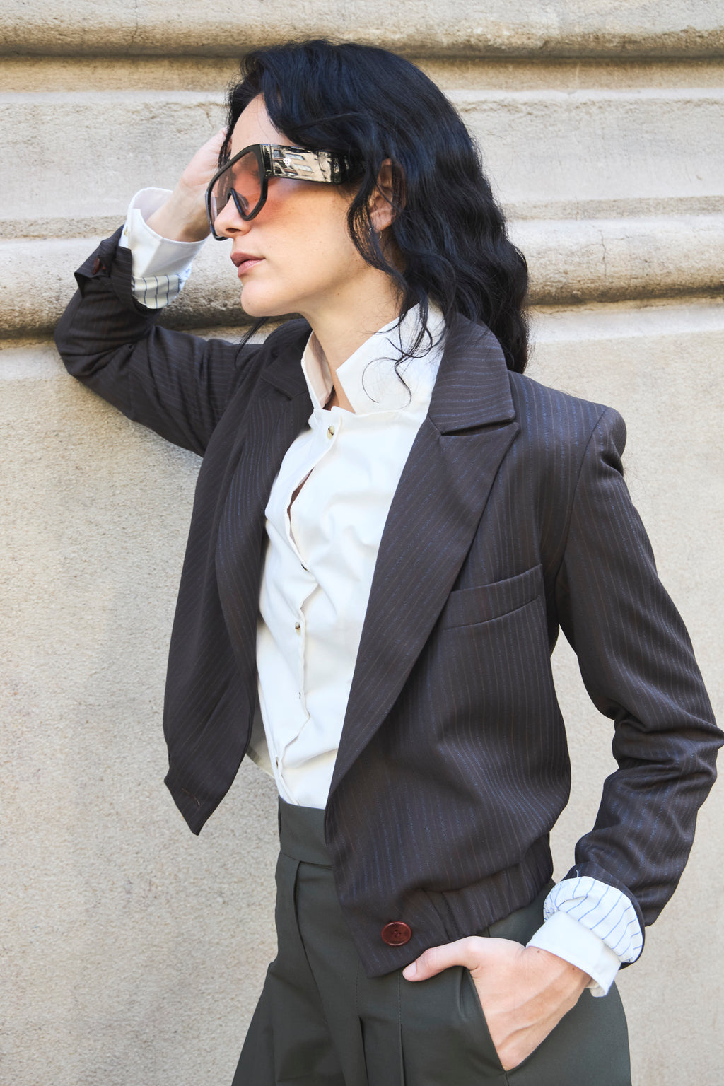 Blazer Bomber Maille Listado Café