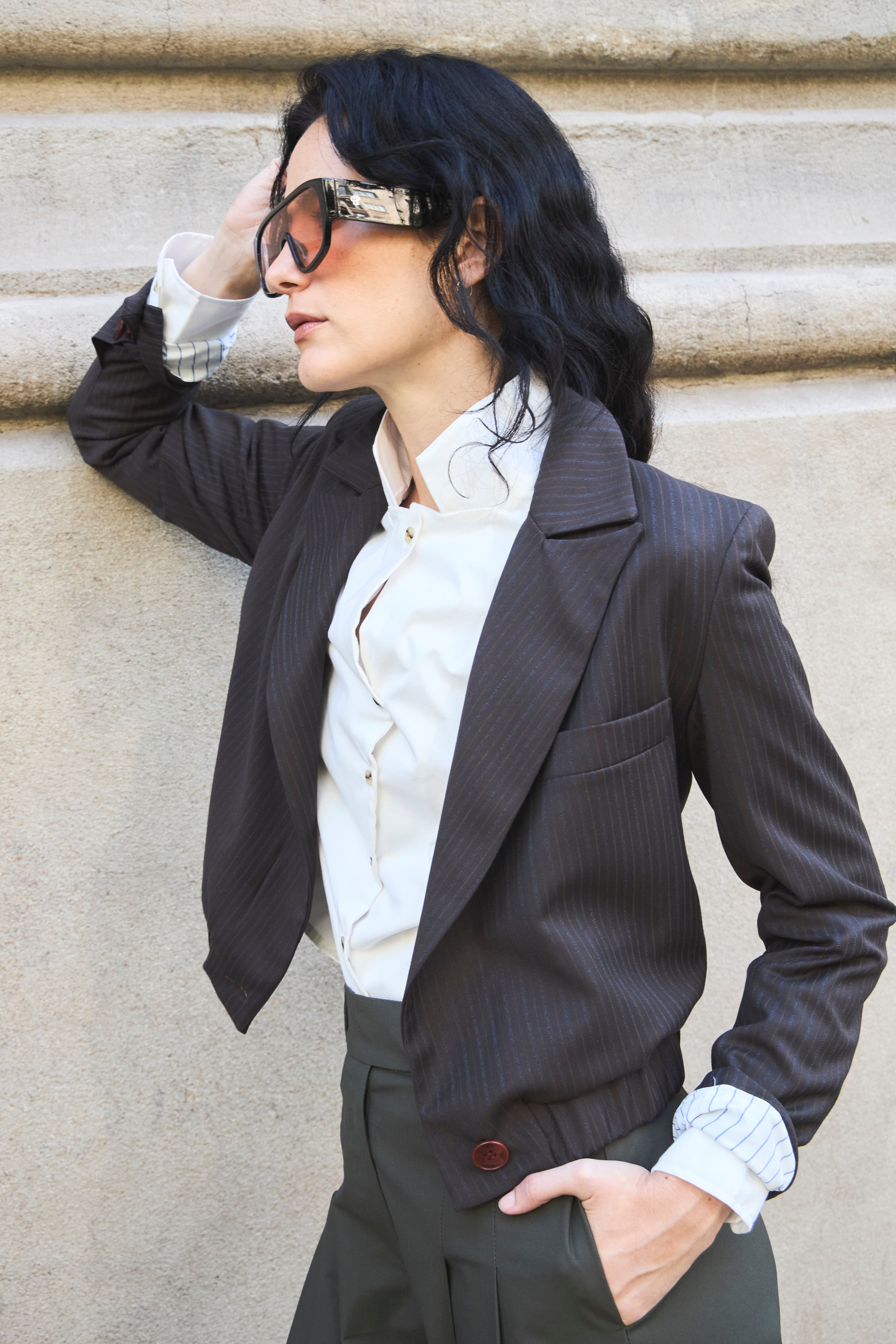 Blazer Bomber Maille Listado Café