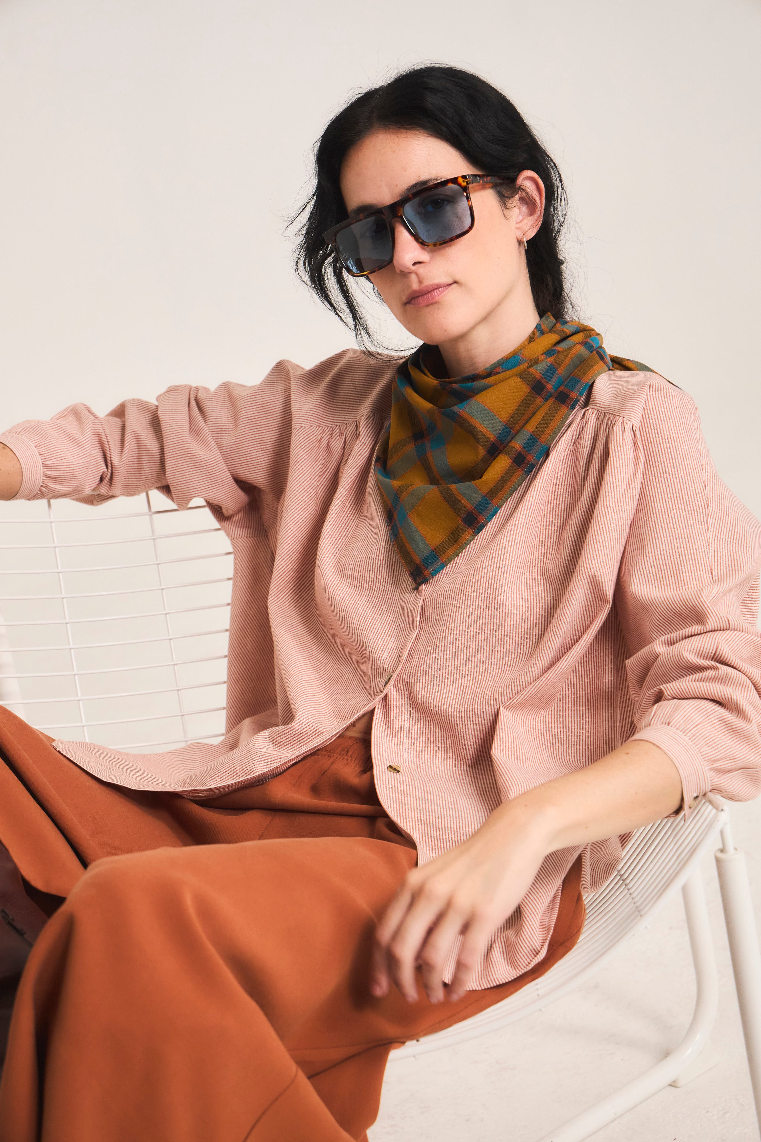 Blusa Tresor 100% Algodón Listada Naranja