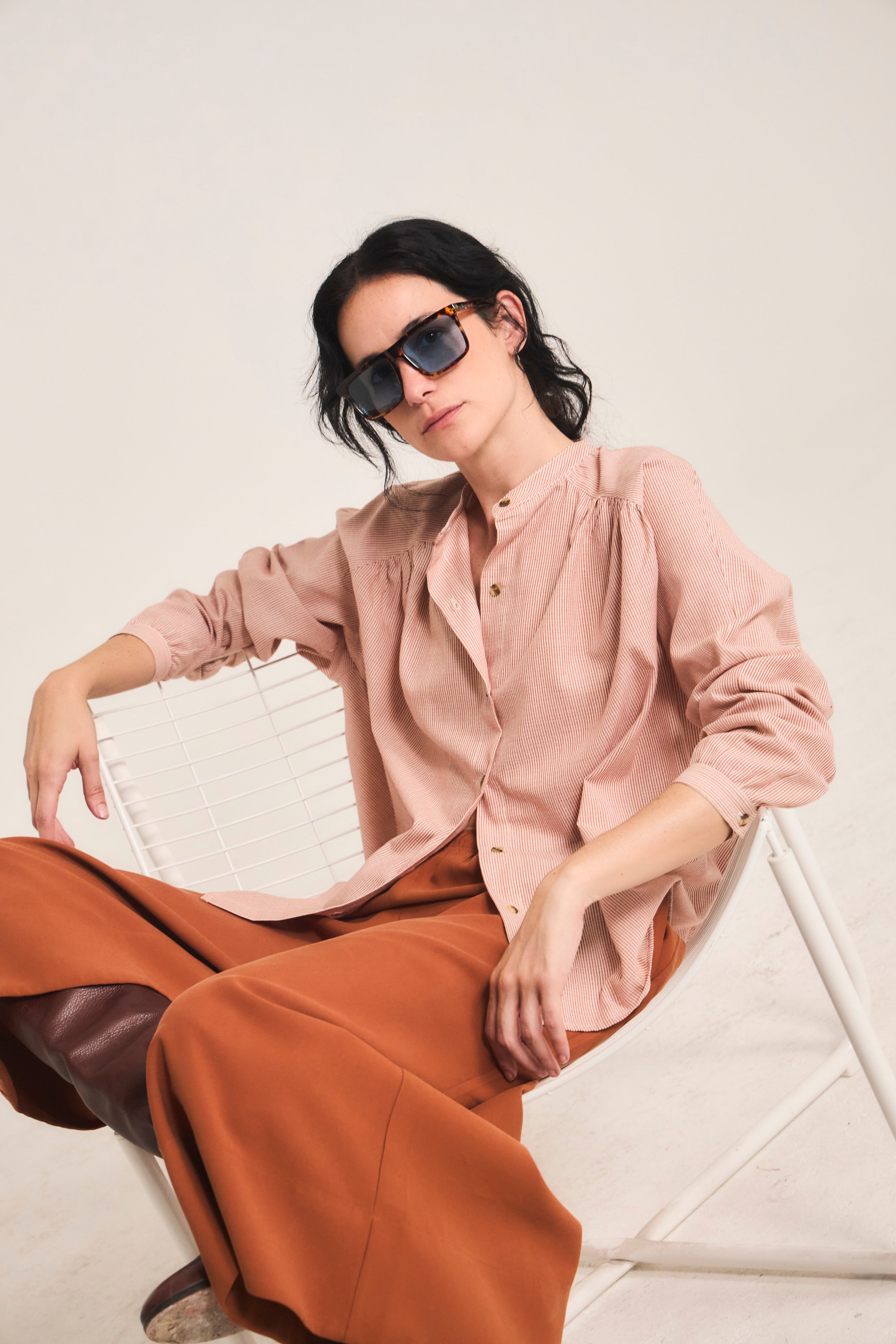 Tresor Striped Orange 100% Cotton Blouse