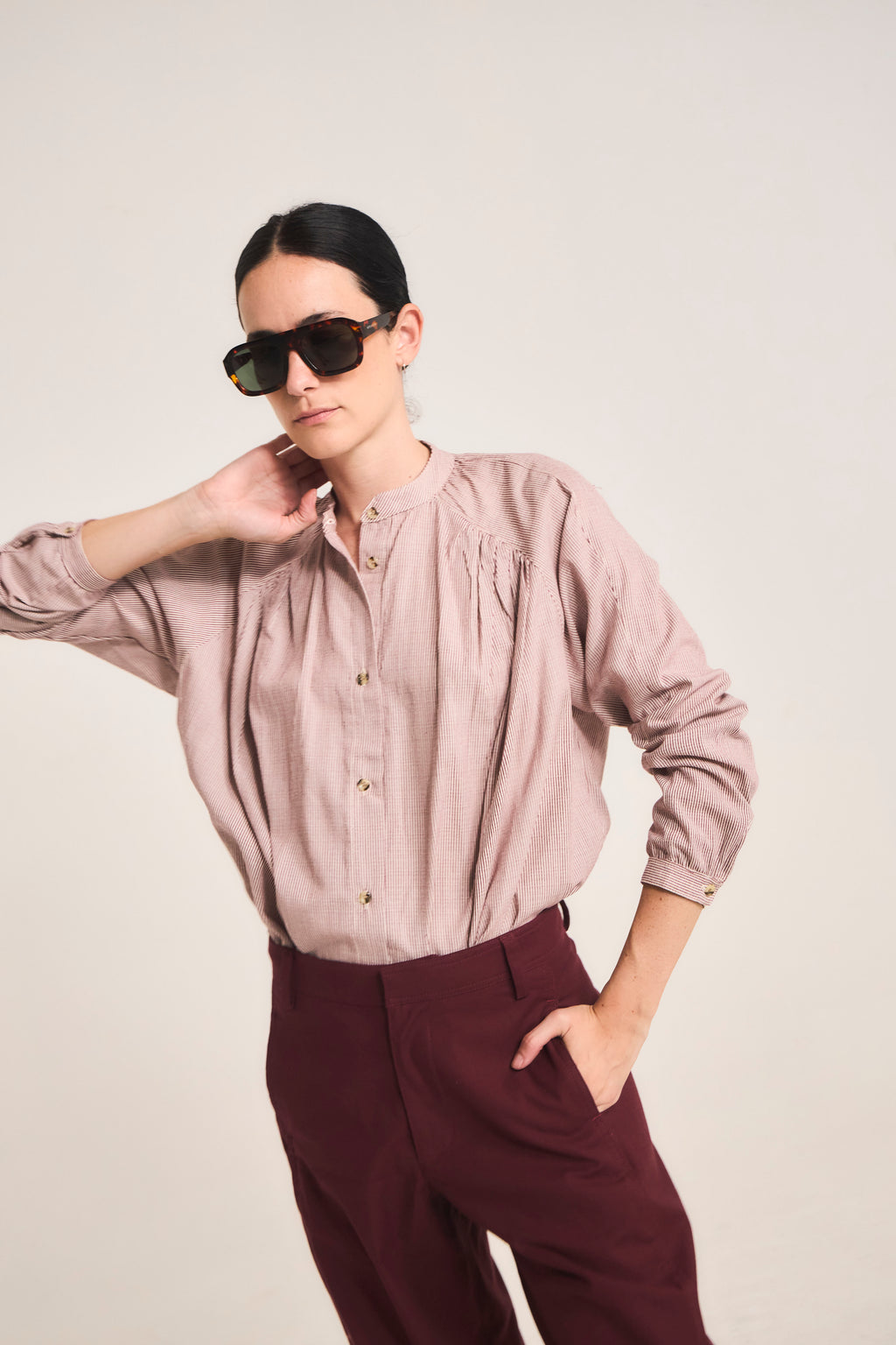 Burgundy Striped Tresor 100% Cotton Blouse