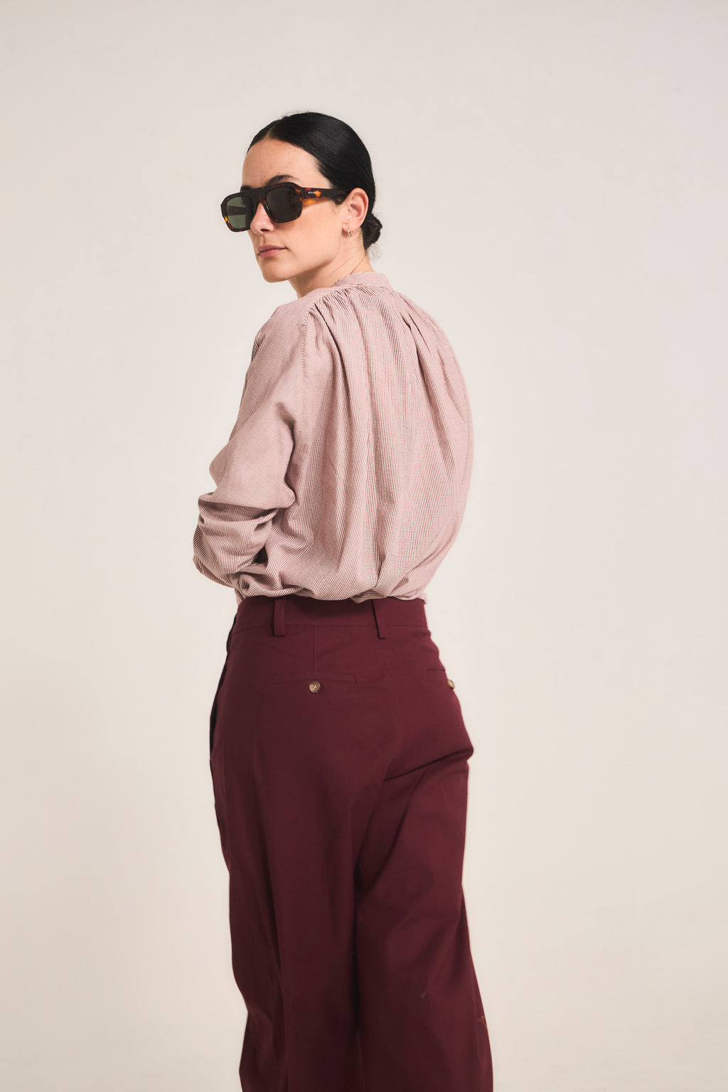Burgundy Striped Tresor 100% Cotton Blouse