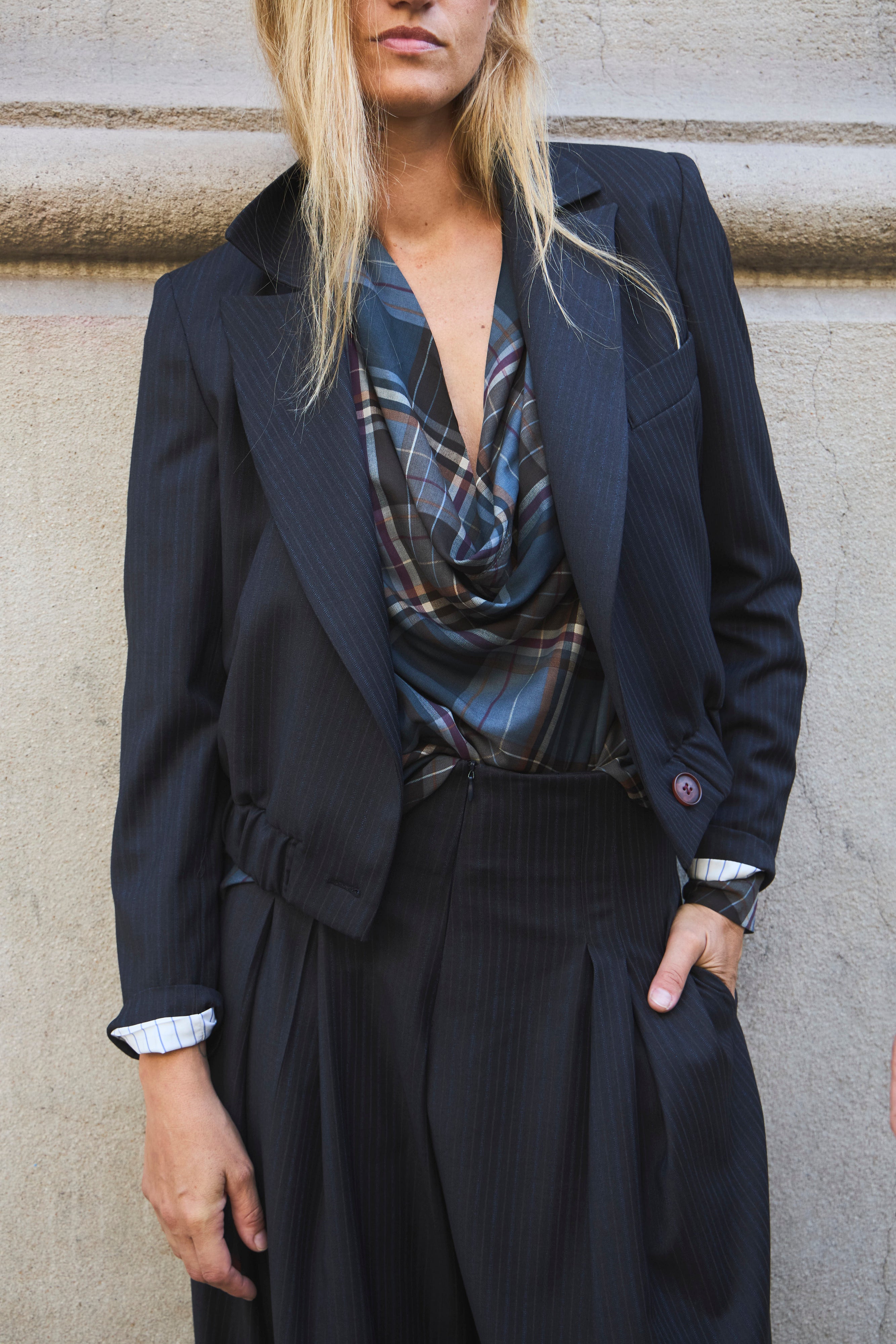 Blusa  Drapeada Appui Escocés Azul