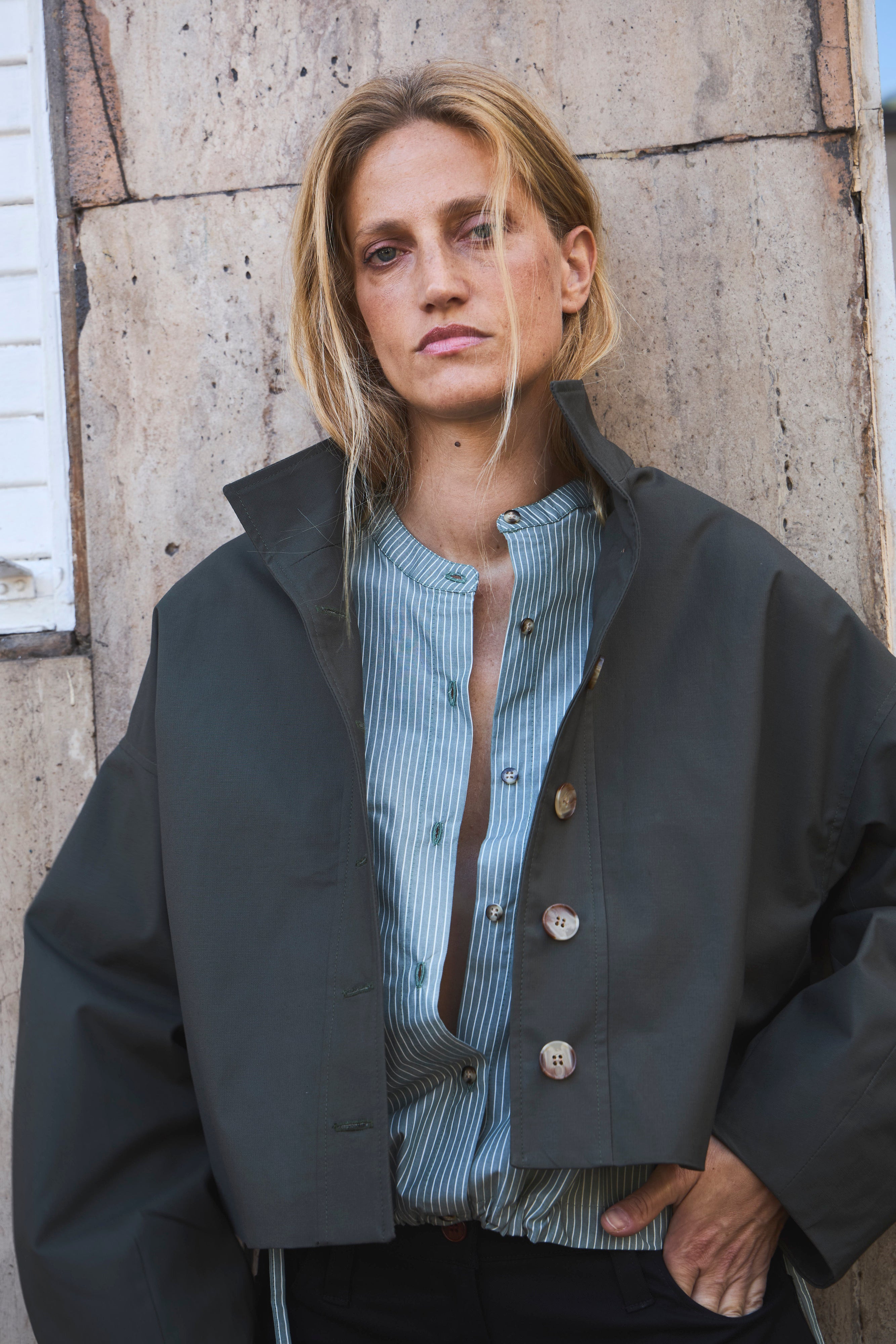 Blusa Mer 100% Algodón Listada Verde