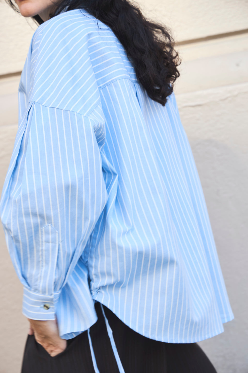 Blusa Bonheur 100% Algodón Listada Celeste