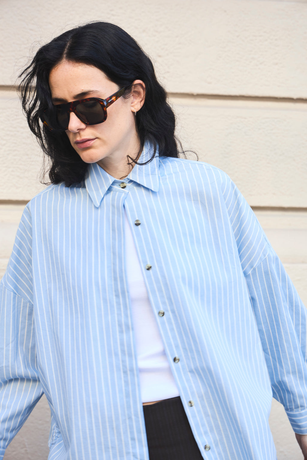 Blusa Bonheur 100% Algodón Listada Celeste